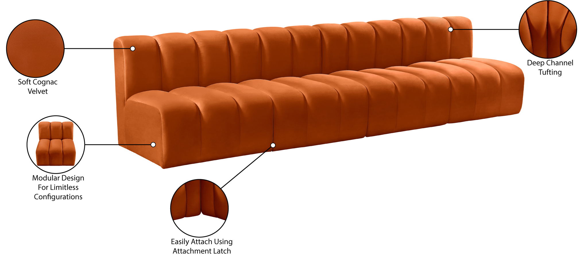 Arc - Velvet 4 Seats Modular Sofa