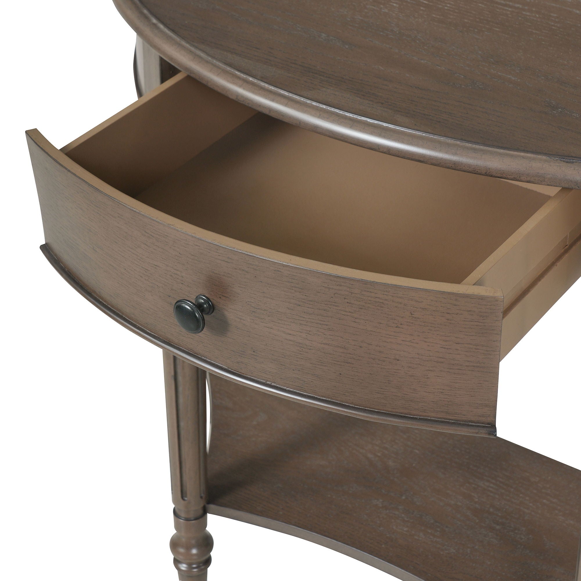 Half Moon Console Table With Drawer & Shelf For Living Room - Walnut