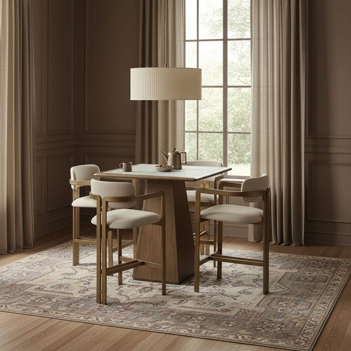 Aurum - Vegan Leather Upholstered Counter Stool With Brushed Brass Base