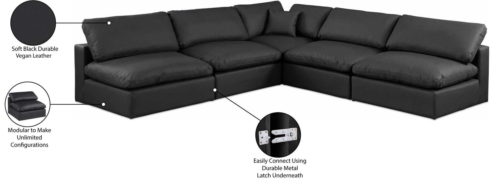 Comfy - 5 Piece Faux Leather Modular Corner Armless Sectional