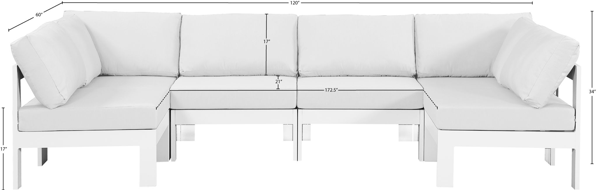 Nizuc - Outdoor Patio 6 Piece Modular Sectional With White Frame