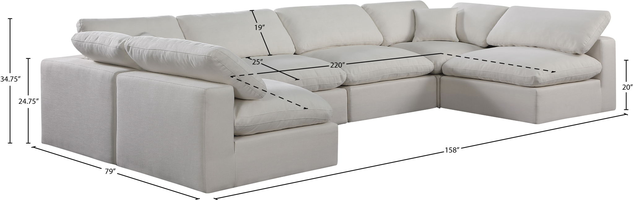 Comfy - 6 Piece Linen Modular Armless Sectional