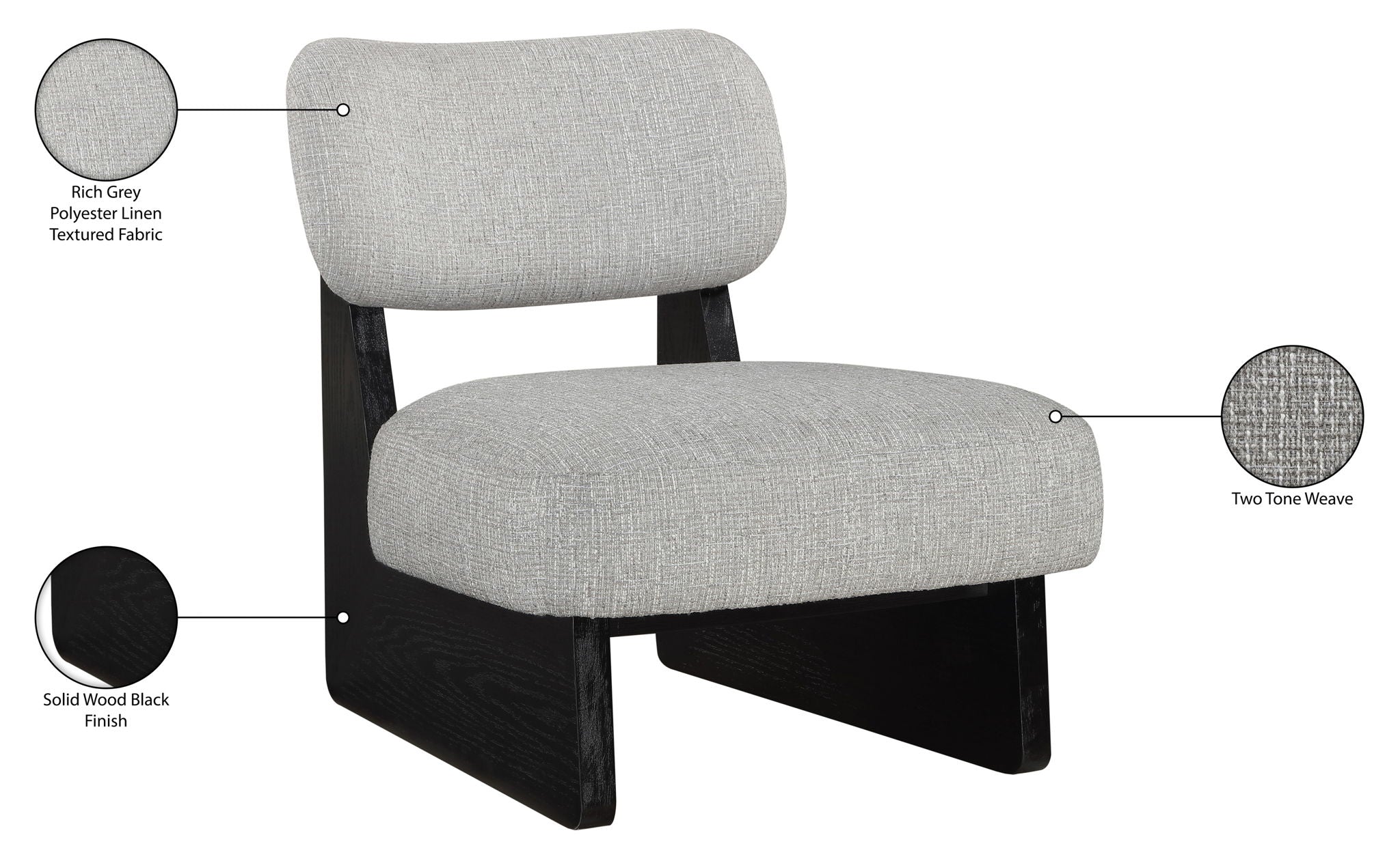 Vetra - Linen Textured Fabric Upholstered Accent Chair With Black Base