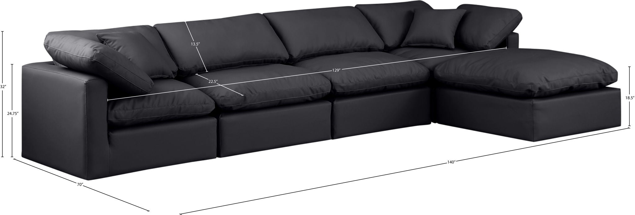 Indulge - Faux Leather 5 Piece Modular Sectional With Chaise