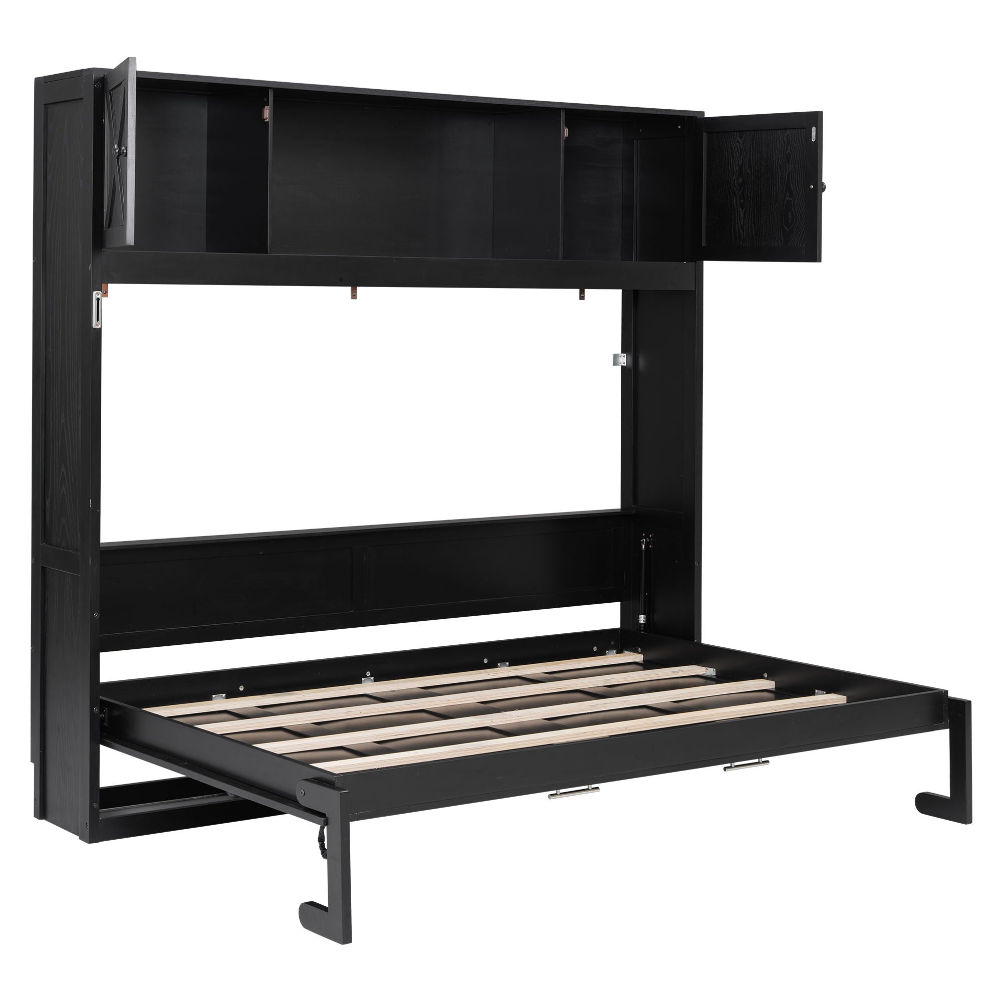 Full Size Murphy Bed With Storage Cabinets - Black