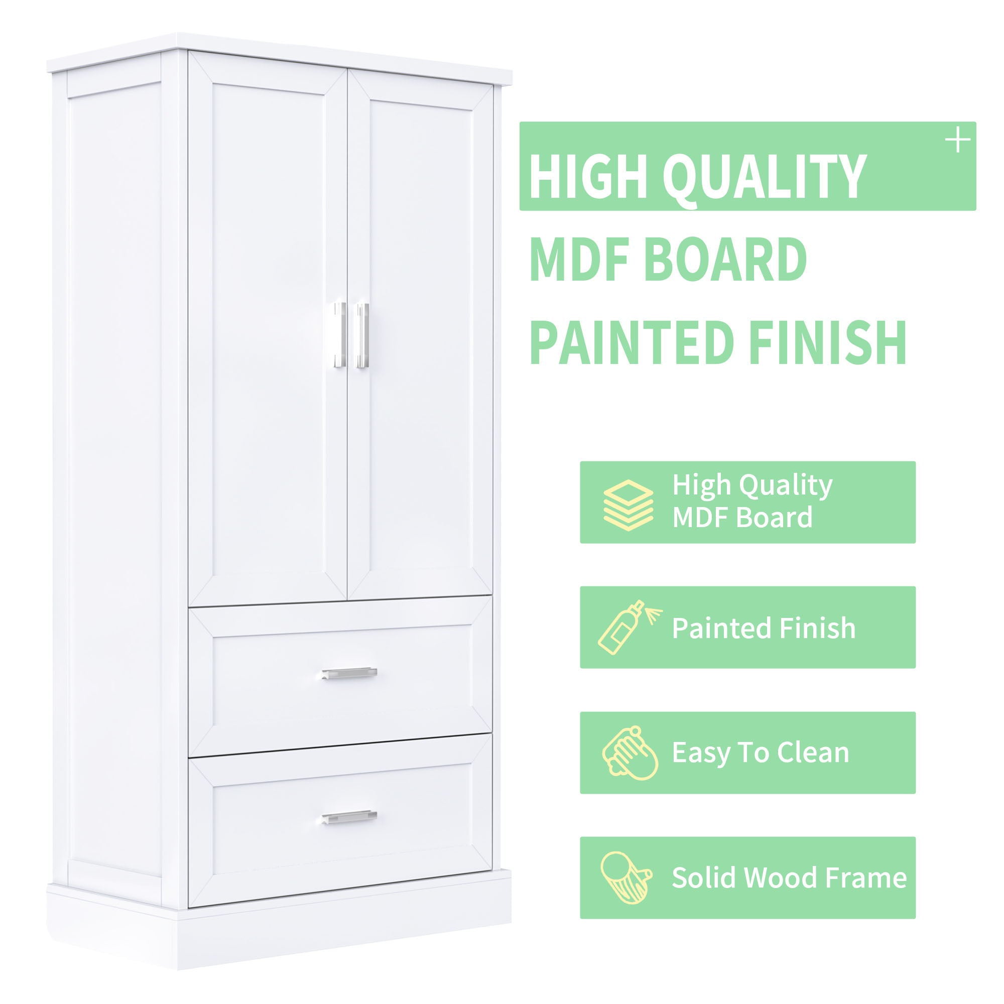 Tall Bathroom Storage Cabinet With 2 Doors And Drawers, Adjustable Shelf