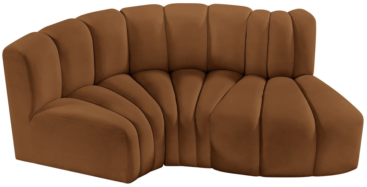 Arc - Velvet 3 Piece Modular L-Shaped Sofa - Saddle