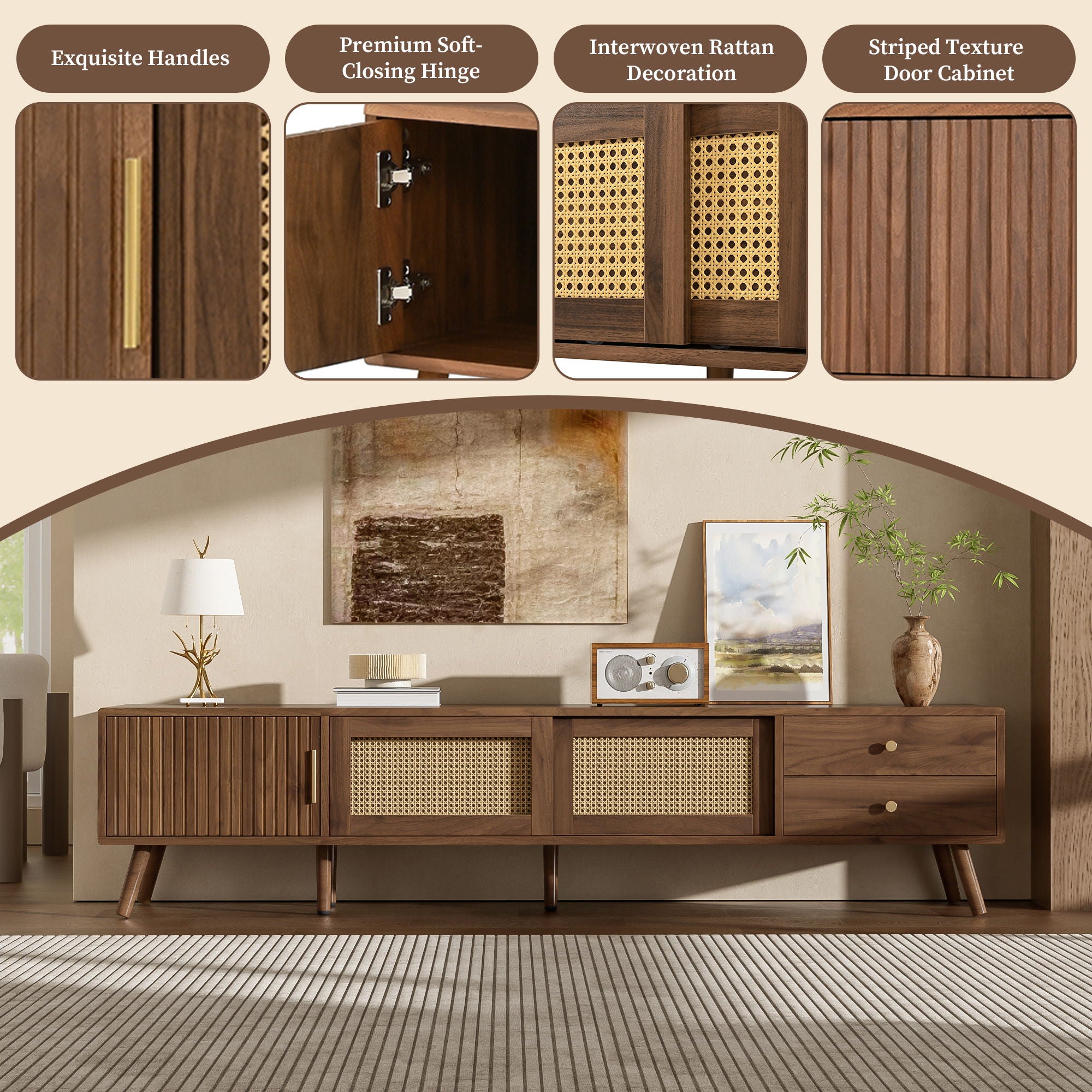 TV Stand With Storage Cabinets - Natural