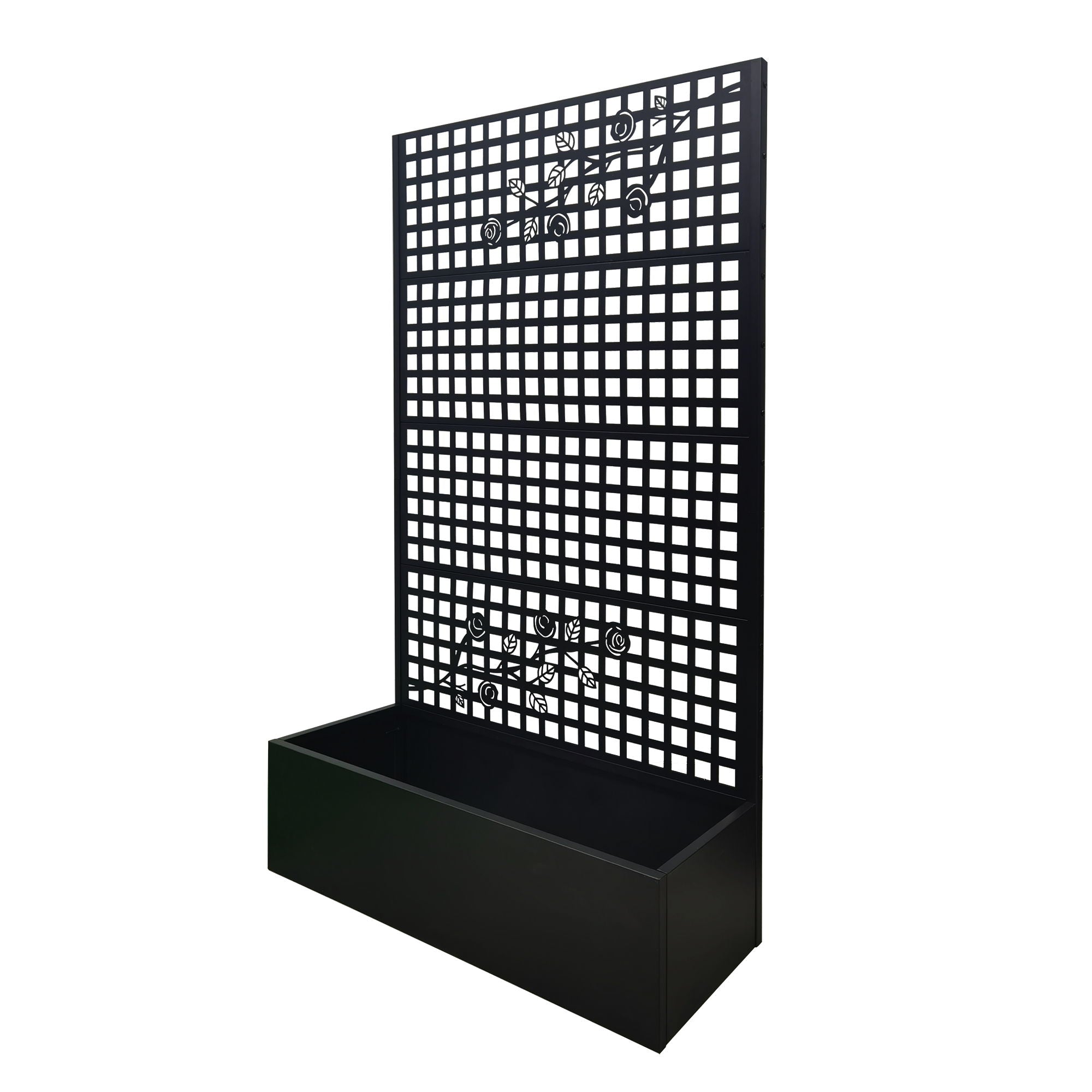 Planter Box With Trellis, Outdoor Raised Garden Bed With Privacy Screen Lattice Panels For Patio - Black