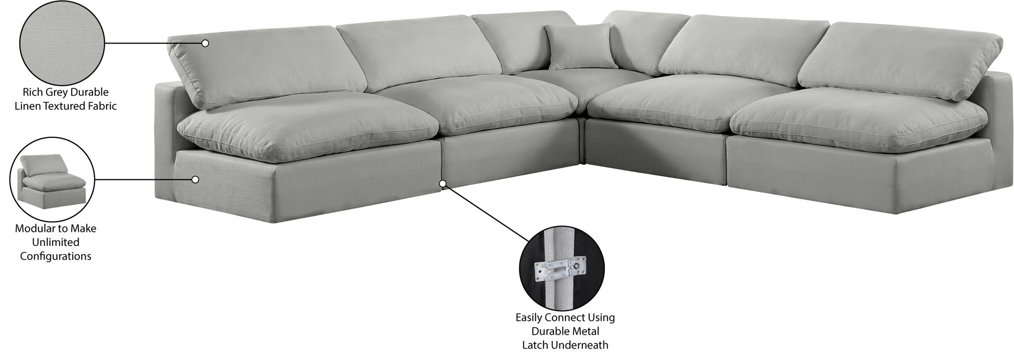 Comfy - 5 Piece Linen Modular Corner Armless Sectional