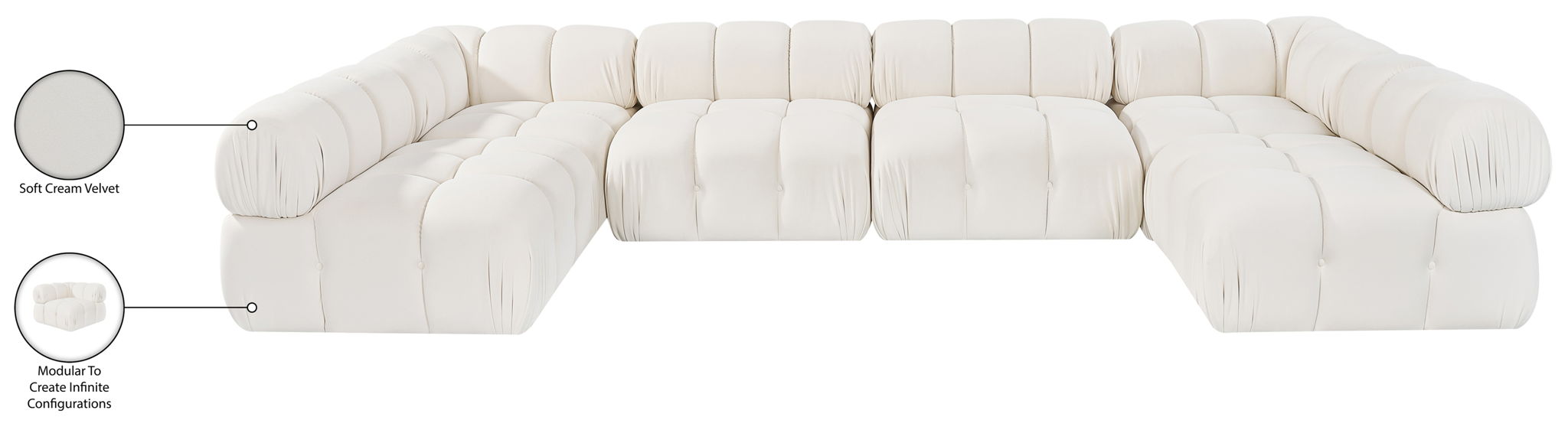 Orin - U-Shaped Velvet 6 Piece Modular Sectional