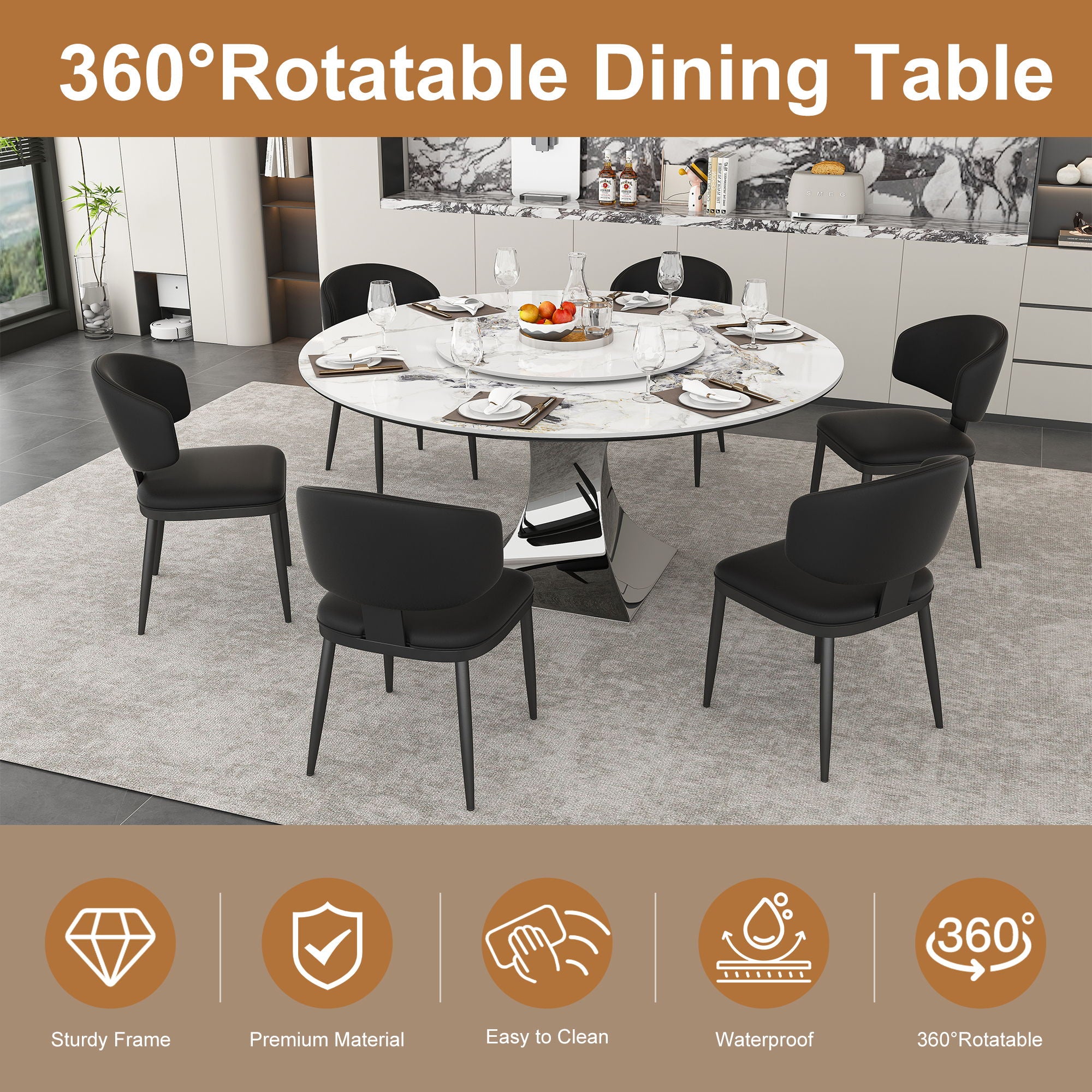 Round Dining Table & 6 Chairs Set - Silver