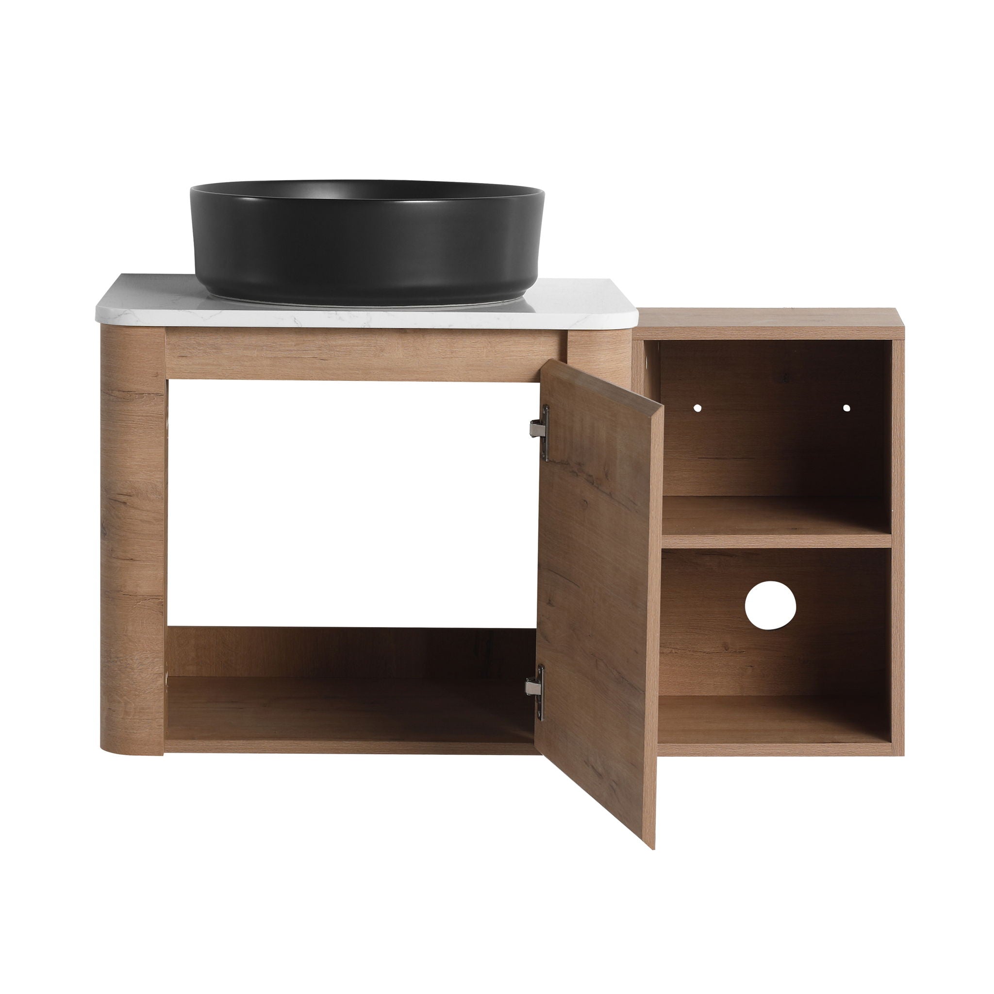 Wall Mounted Bathroom Vanity With Art Sink, 1 Storage Shelf, 2 Soft Close Doors