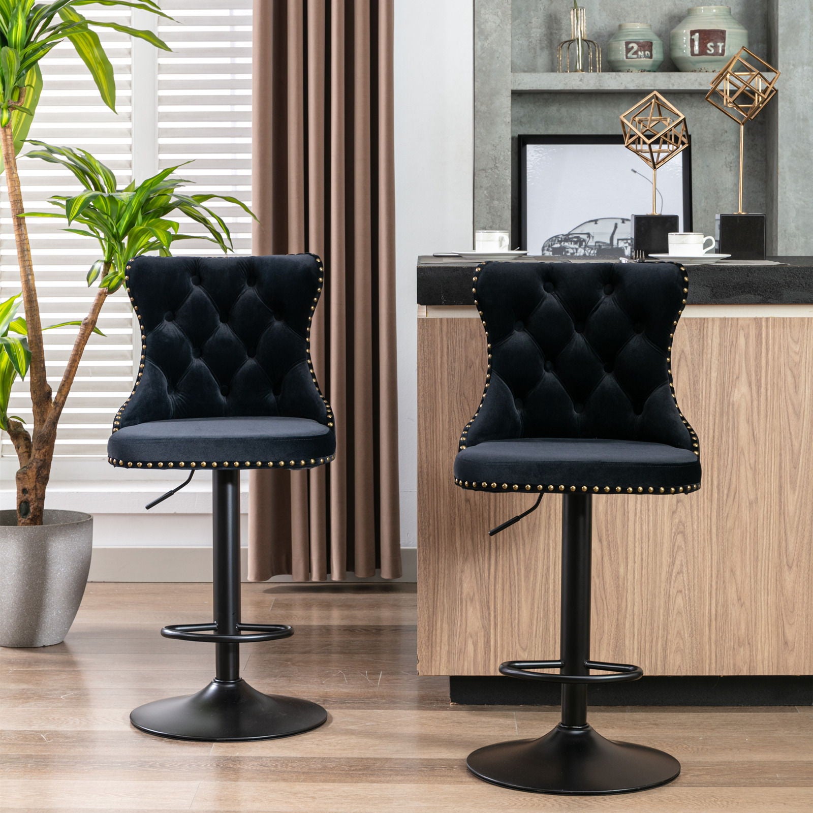 Swivel Barstools Adjusatble Seat Height, Modern Upholstered Bar Stools With Backs Comfortable Tufted For Home Pub And Kitchen Island (Set of 2)