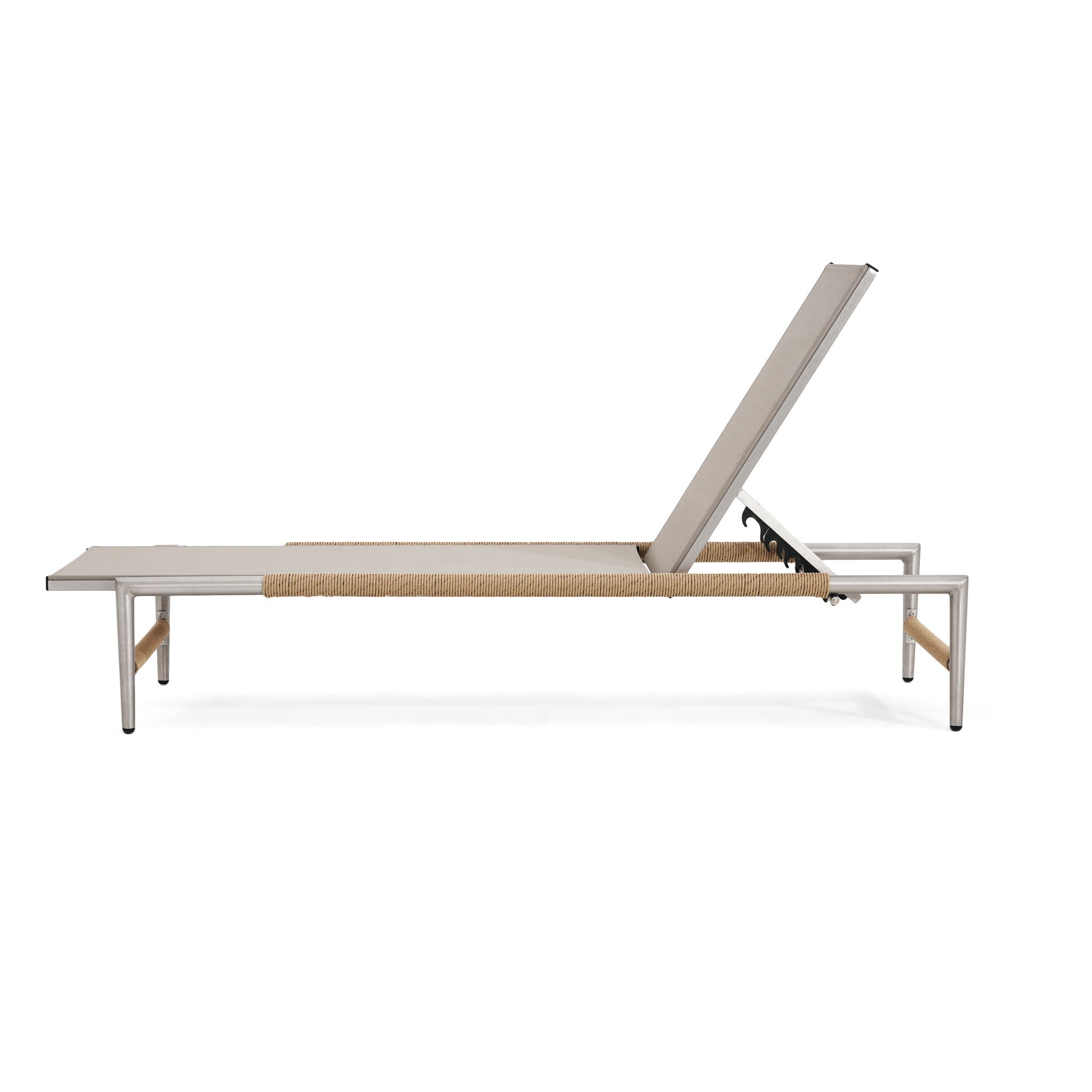 Hargrove - Outdoor Patio Aluminun Chaise Lounge, Outdoor Mesh Seat - Natural / Silver
