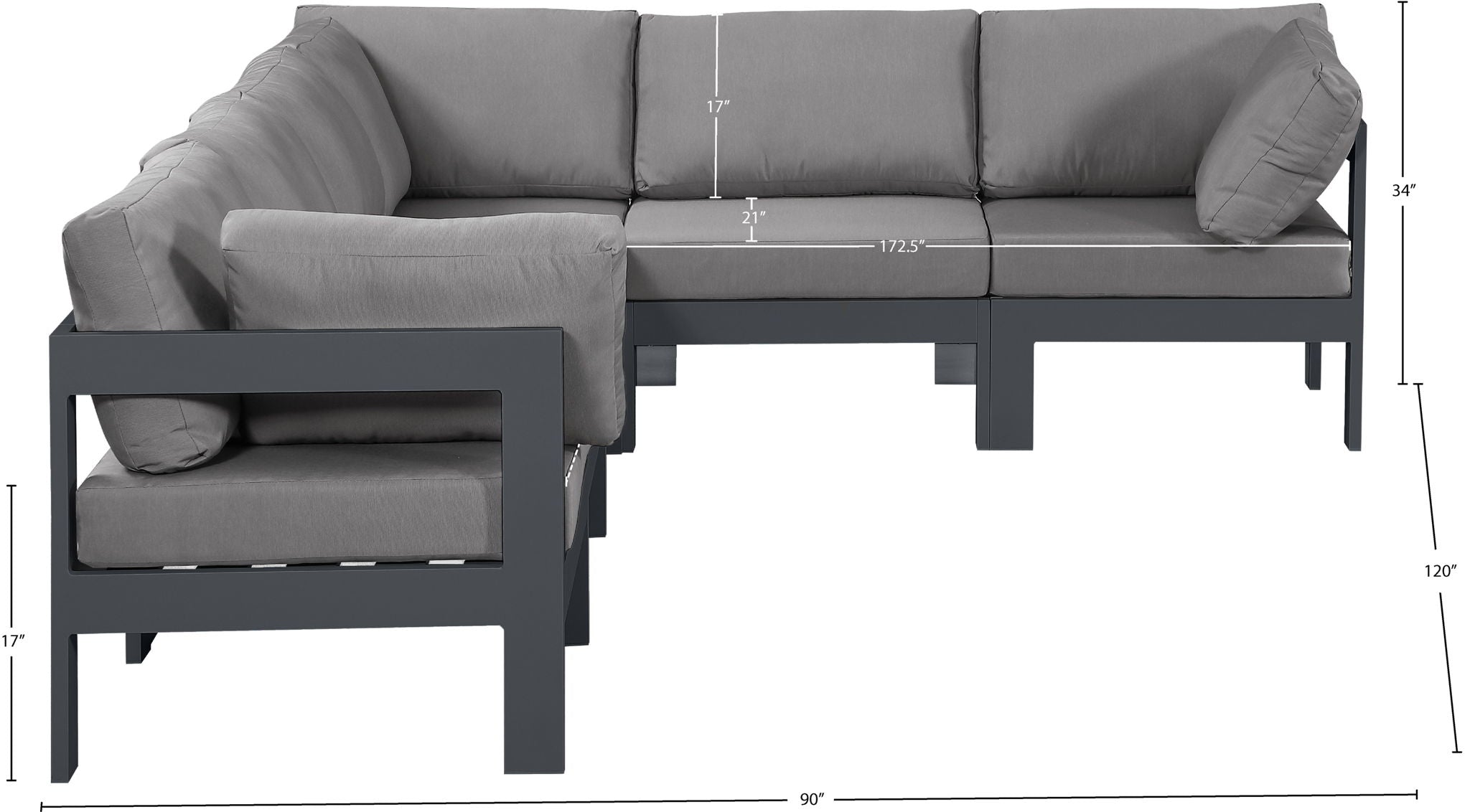 Nizuc - Outdoor Patio 6 Piece Modular Sectional With Gray Frame