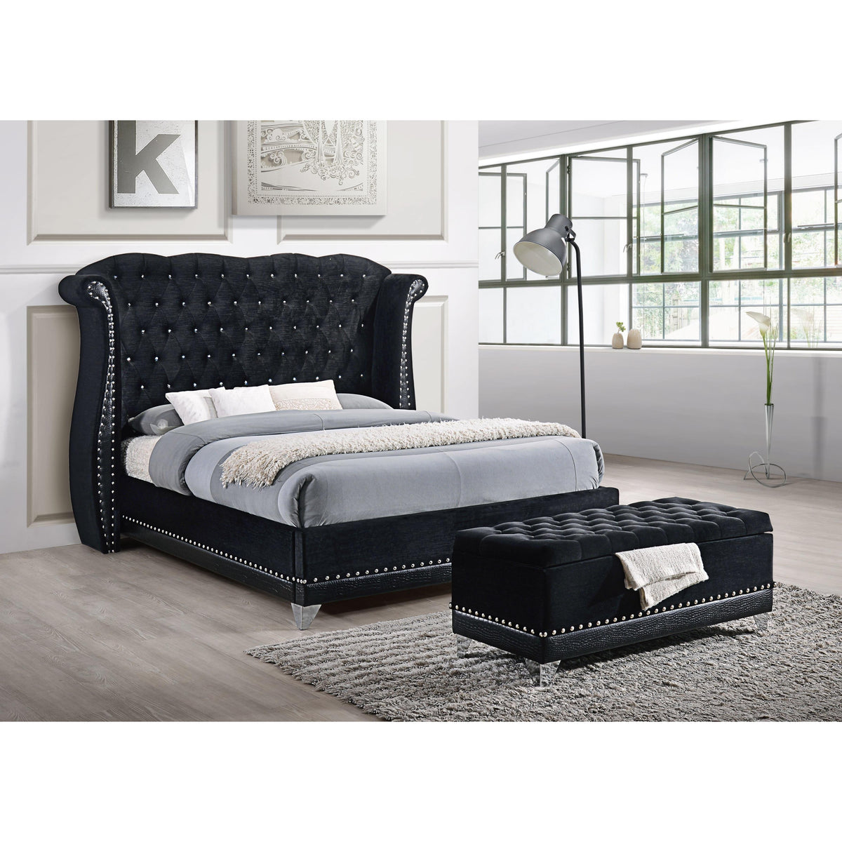 Happy Homes Luxor King Upholstered Bed Luxor King Bed - Black IMAGE 1