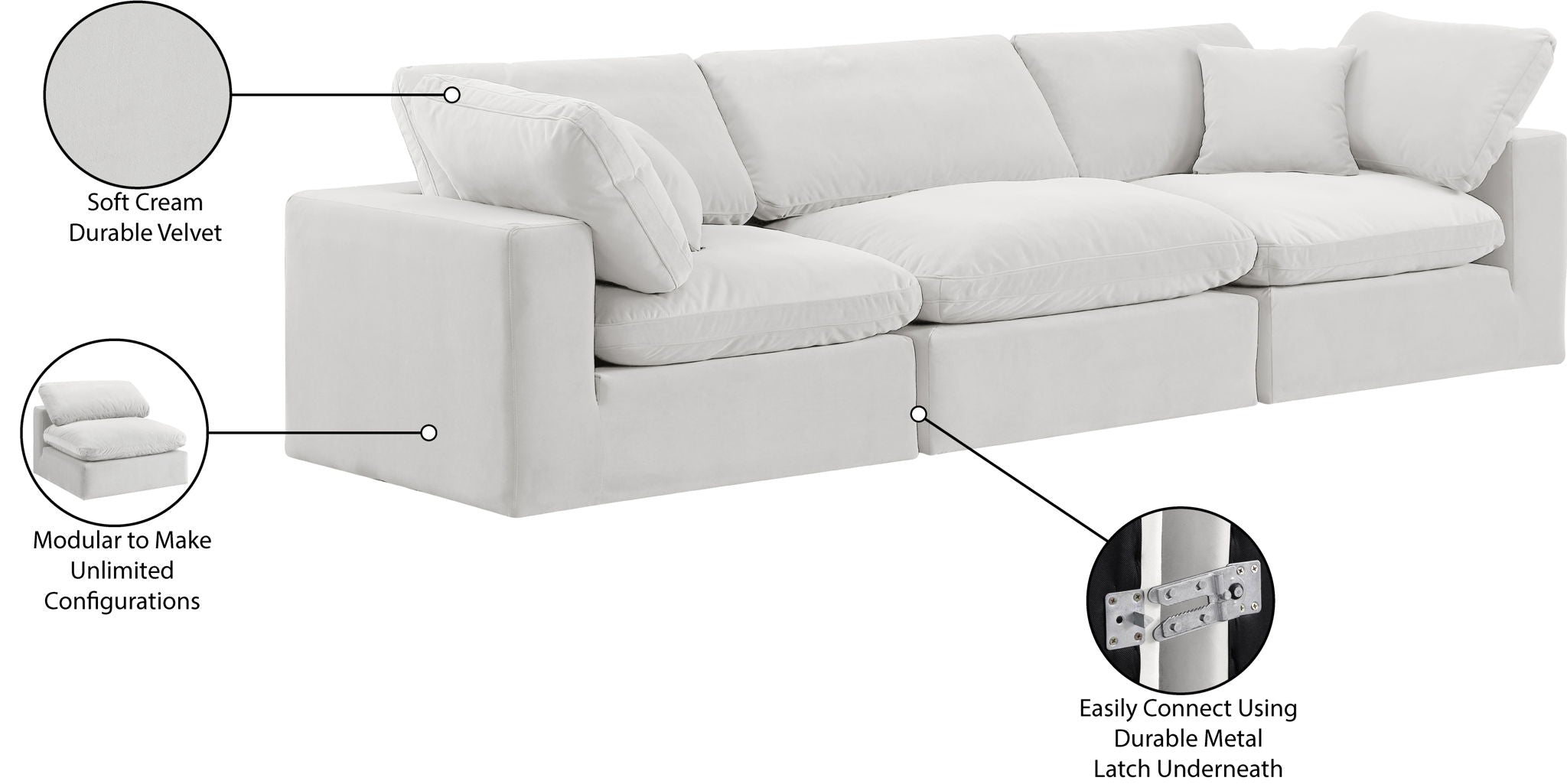 Comfy - Velvet Modular Sofa 3 Seats