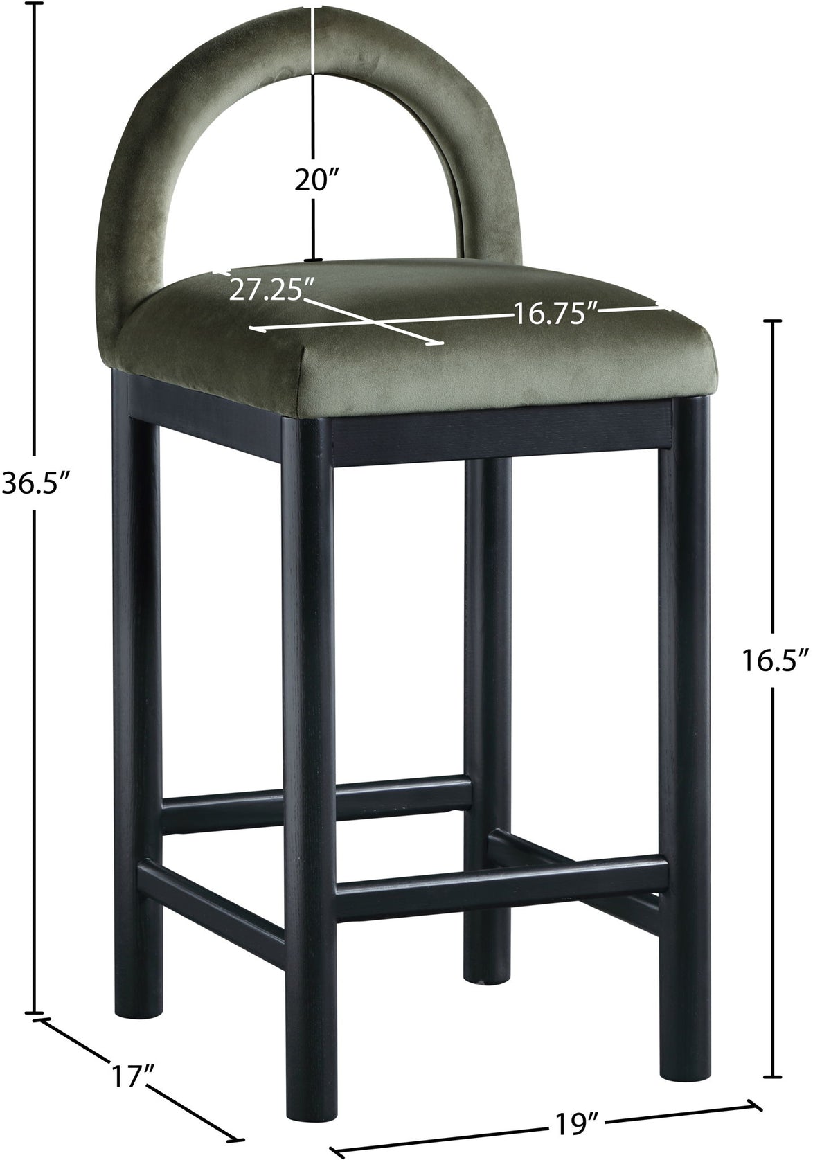 Conrad - Velvet Counter Stool With Black Legs