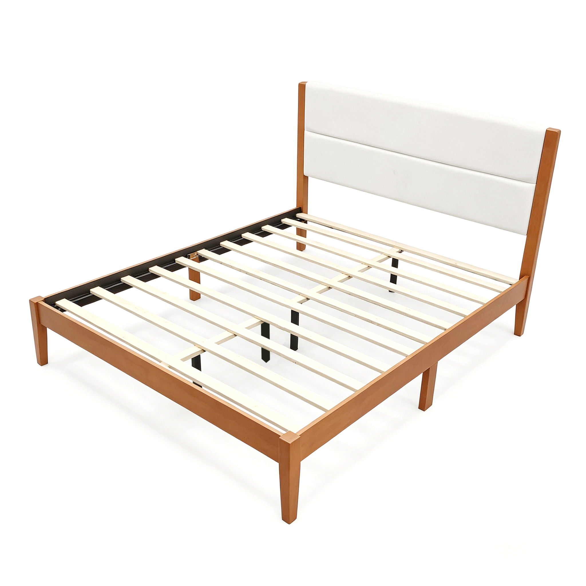 Platform Bed Frame With Upholstered Headboard, Slat Support