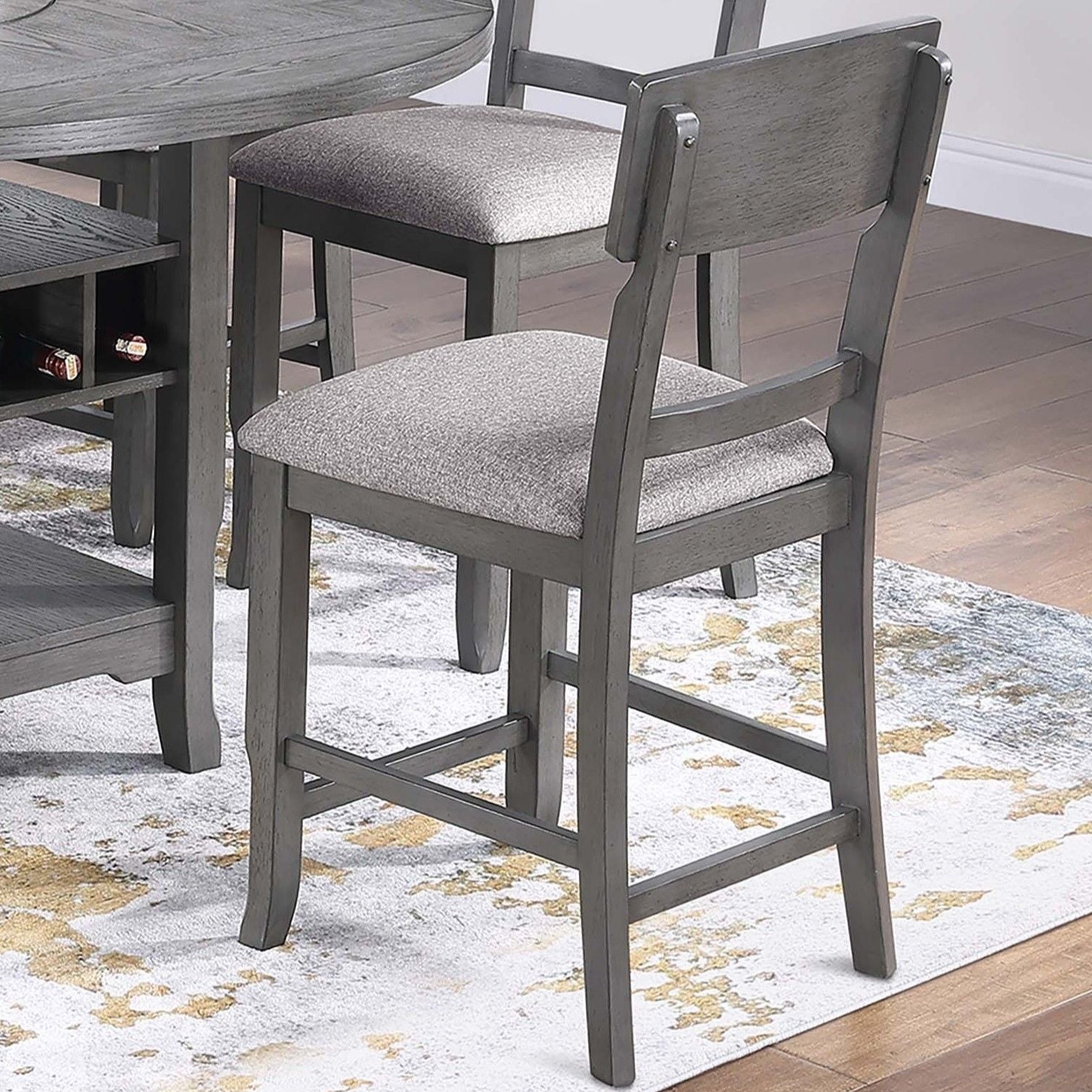 7 Piece Counter Height Dining Set With Storage Shelves, Table & 6 High Chairs - Gray