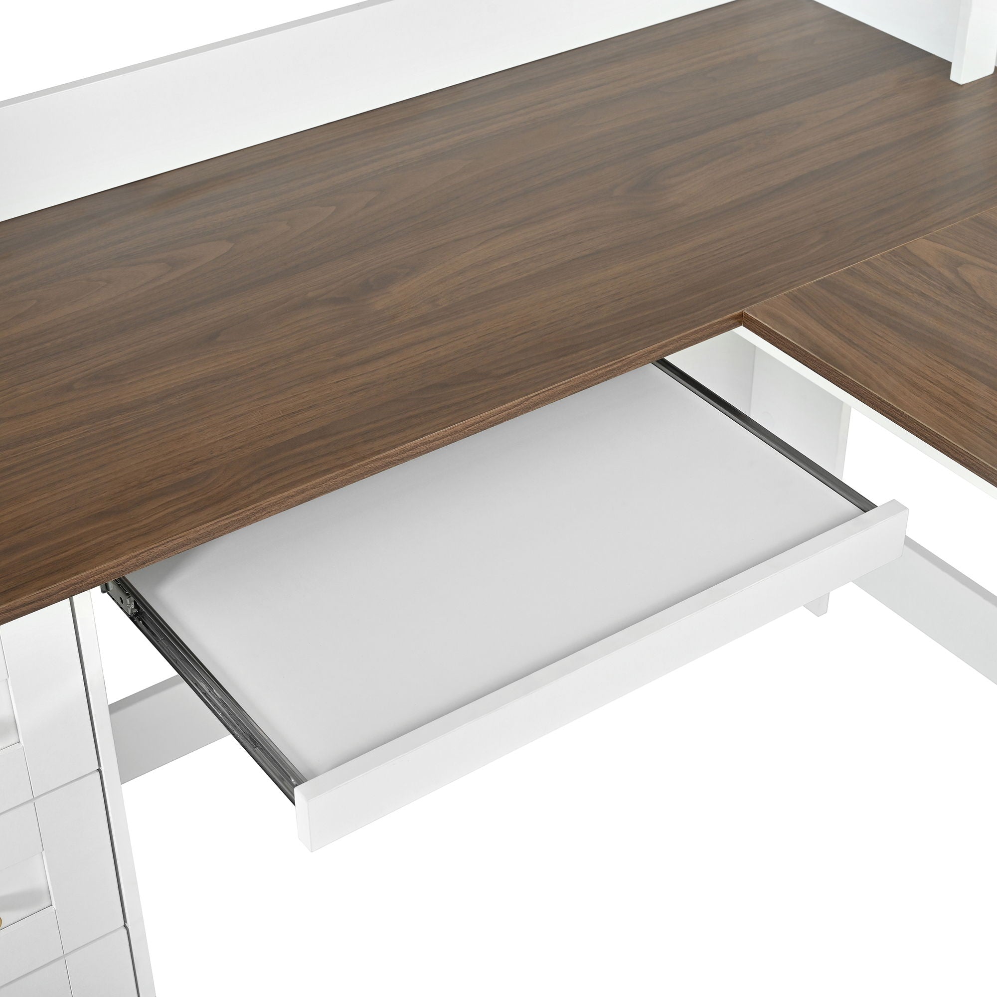 Space Saving L-Shaped Computer Desk With Keyboard Tray & Charging Stations