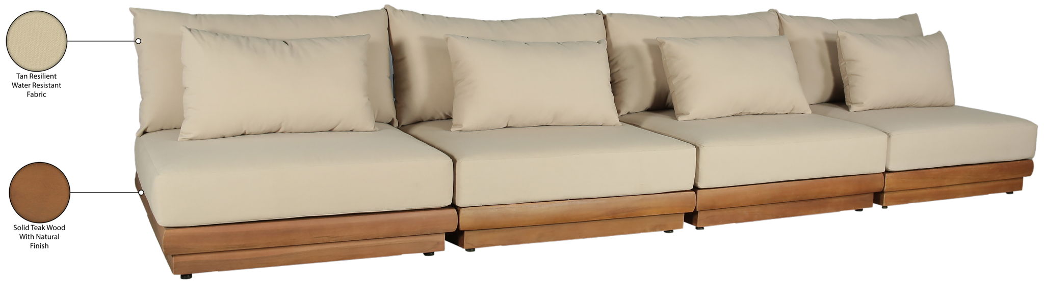 Mirella - 4 Piece Water Resistant Fabric Outdoor Patio Modular Sectional