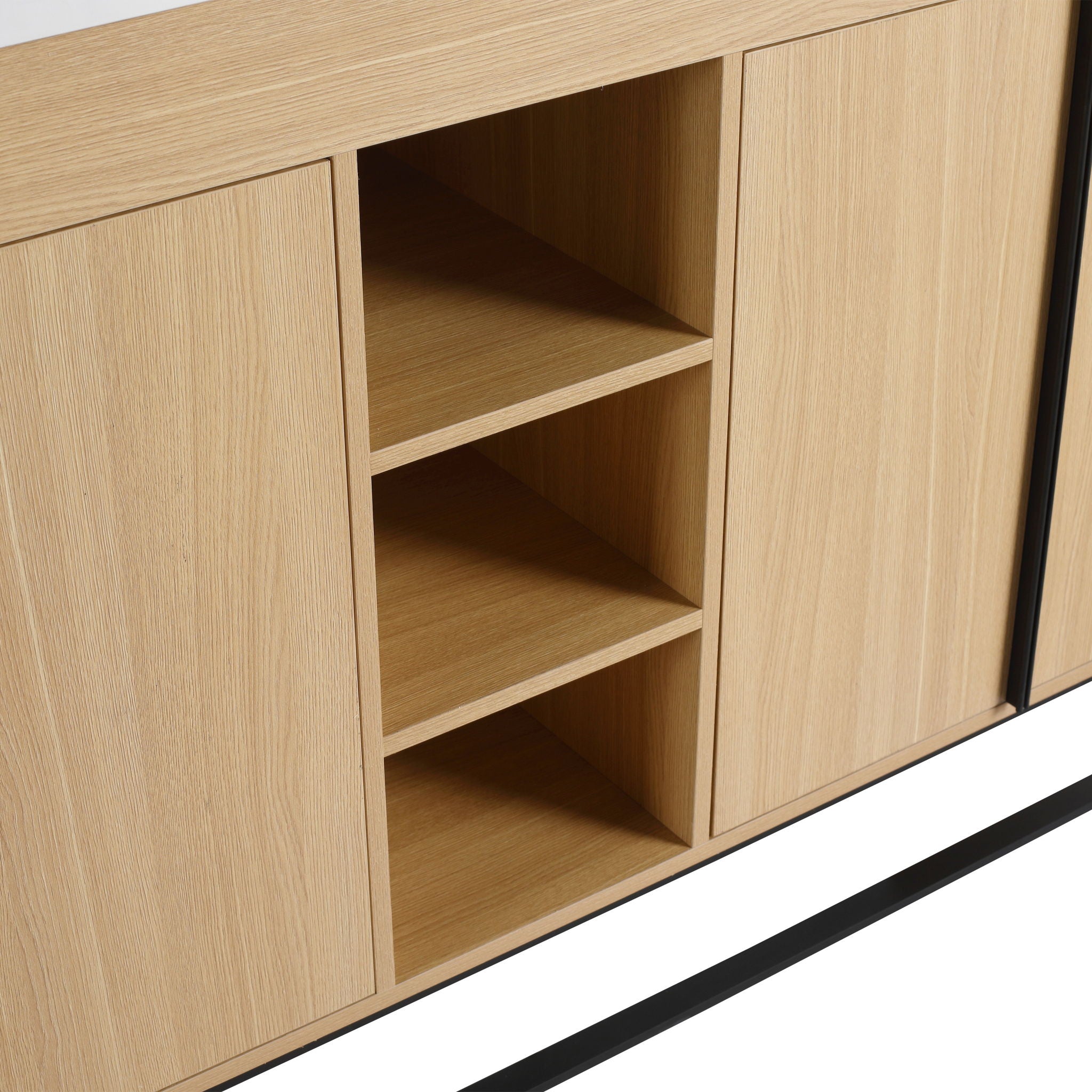 58" Freestanding Bathroom Cabinet With 4 Soft Close Doors & 3 Open Racks (Vanity Only, No Sink) - Oak