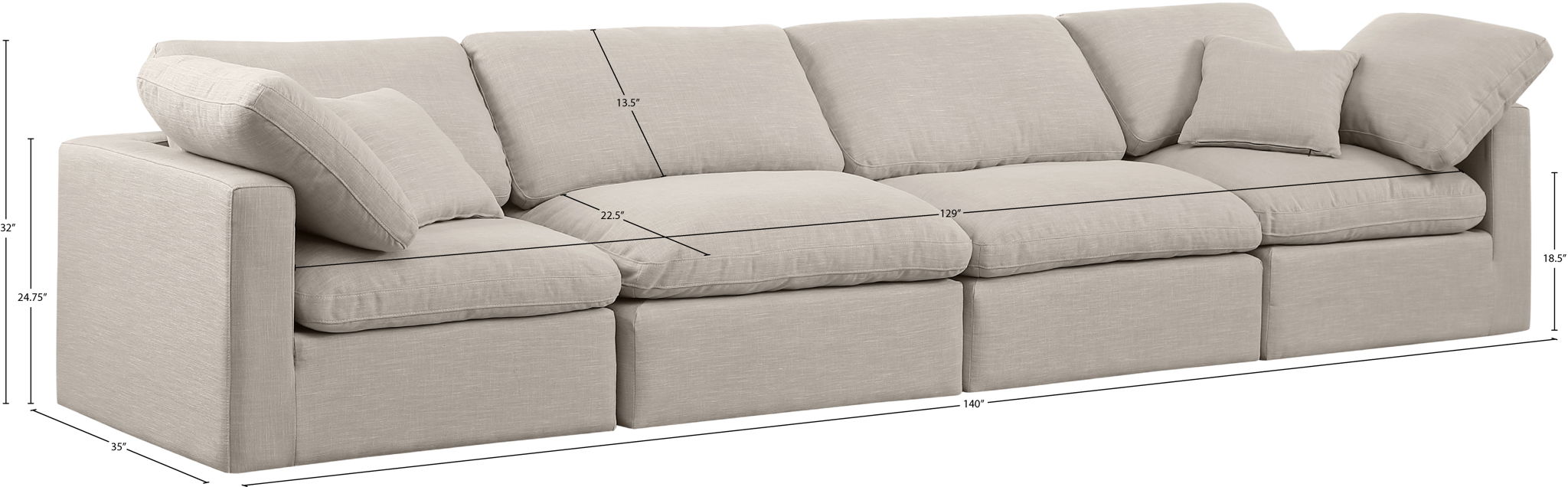 Indulge - Linen 4 Seat Modular Sofa