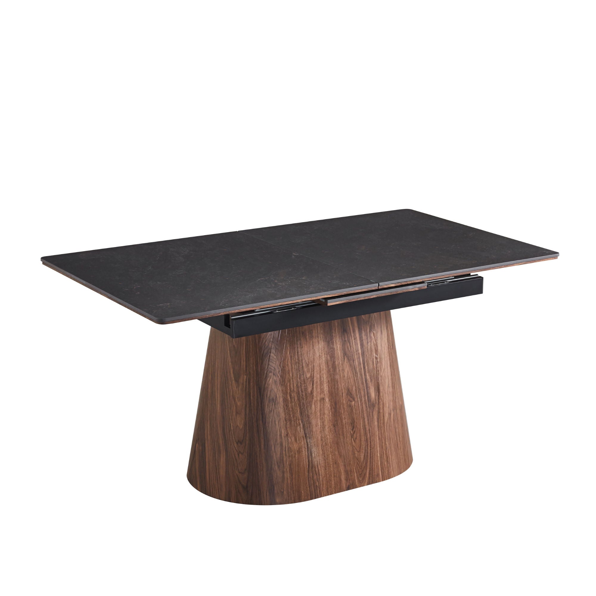 Extendable Dining Table With Cone Base And 6 Dining Chairs - Brown / Black