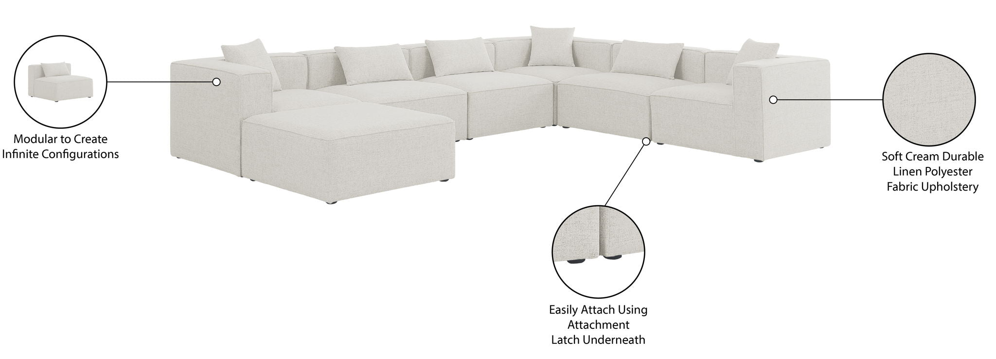 Cube - Linen 7 Piece Modular Sectional