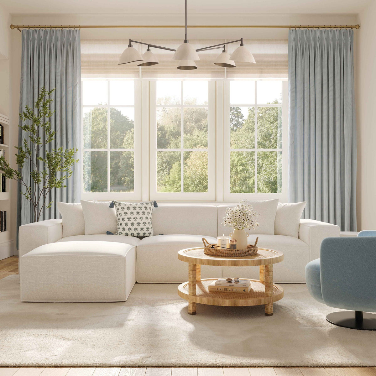 Mindy White Chenille Basketweave Modular Sectional
