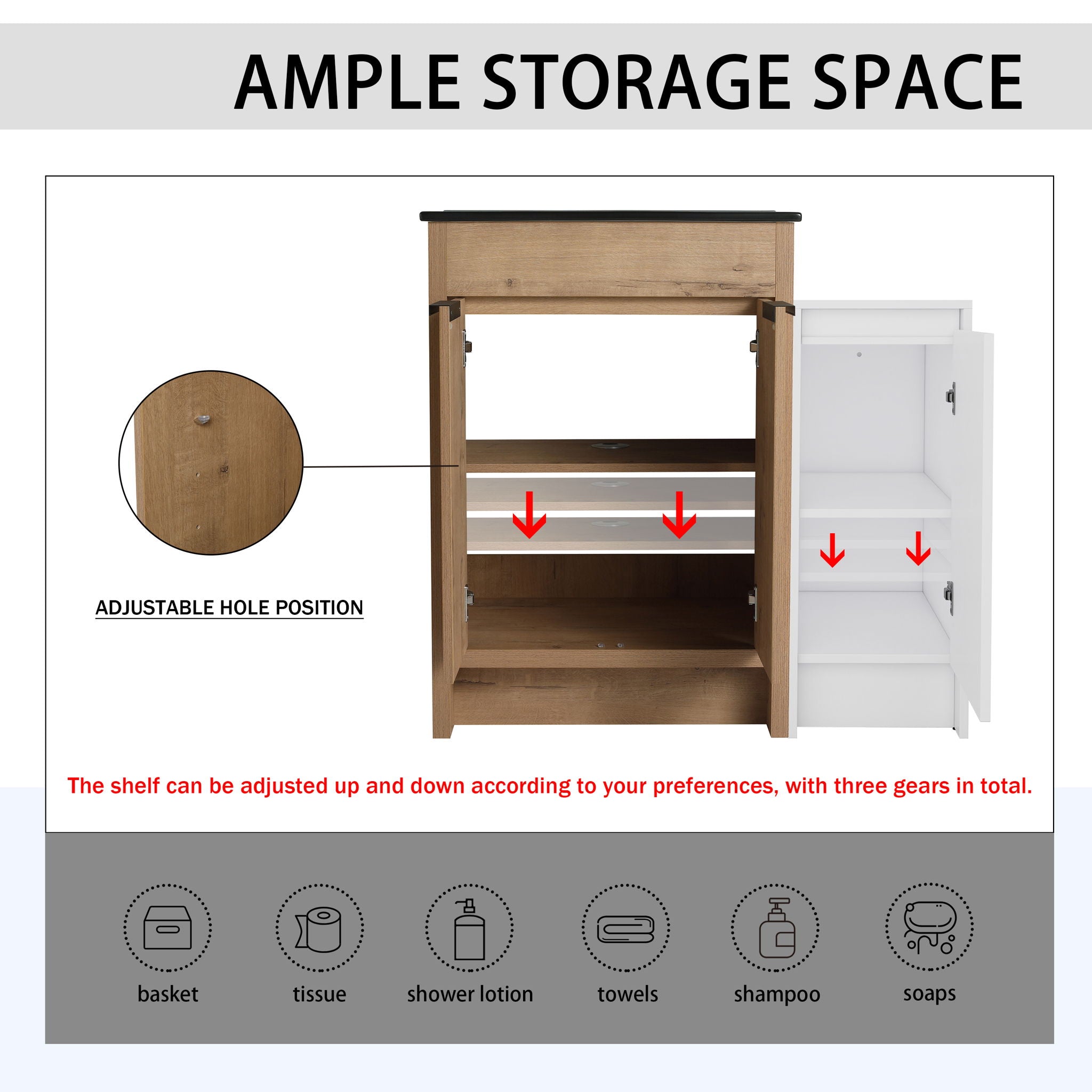 Freestanding Bathroom Vanity & Sink And Storage Cabinets, Soft Closing Doors