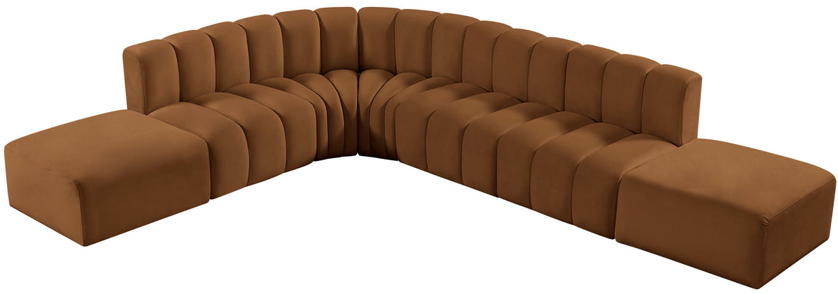 Arc - Velvet 7 Piece Corner Modular Sofa - Saddle