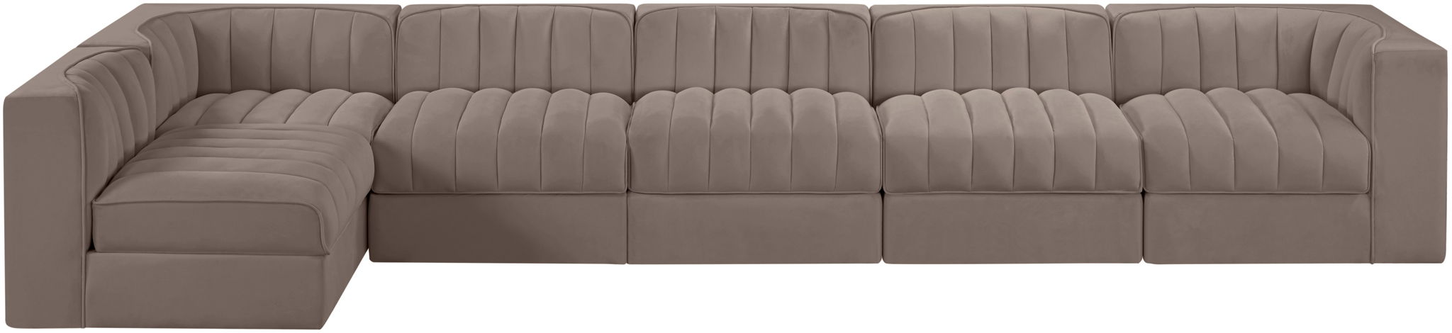 Rummi - Velvet Performance Fabric Upholstered 6 Piece Modular Sectional, L-Shaped (Right)
