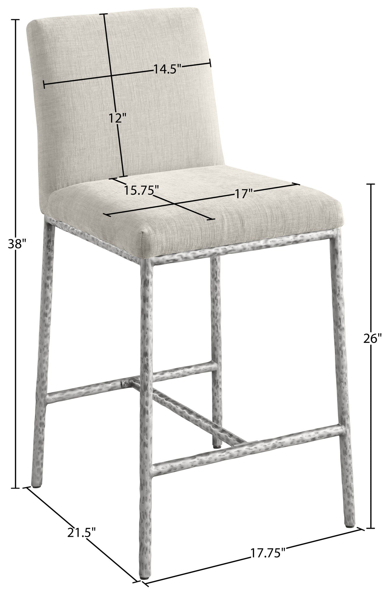 Reeves - Chenille Fabric Upholstered Counter Stool (Set of 2) - Silver Base