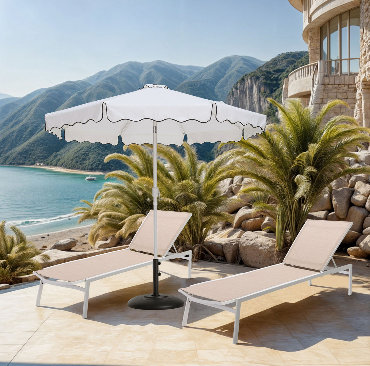Amalfi - Patio Umbrella - Black Base / White Pole