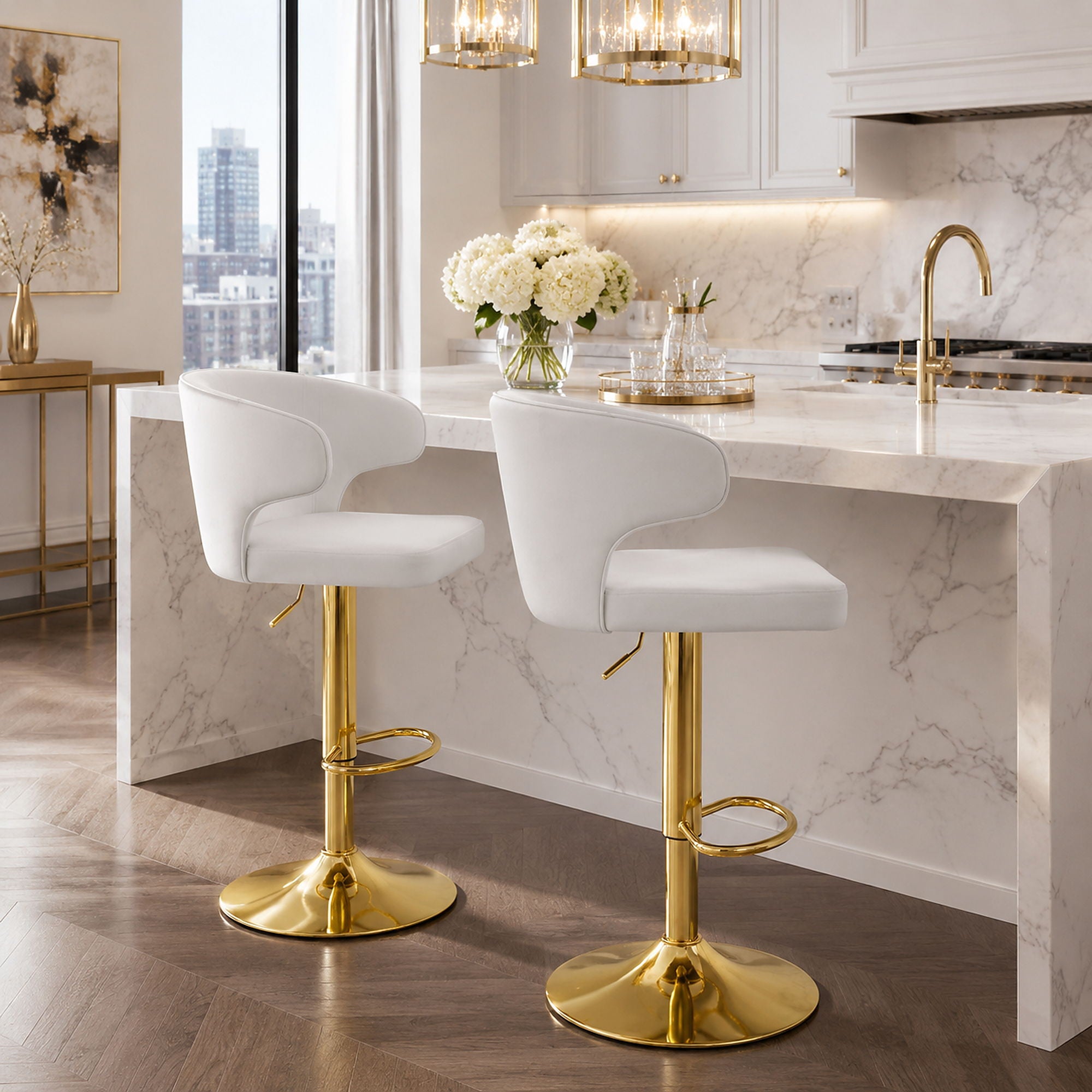 Adjustable Swivel Bar Chair With High Back Support