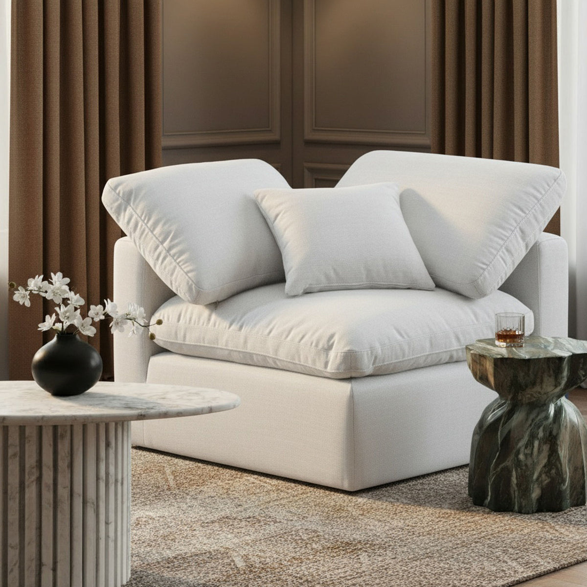 Indulge - Linen Corner Chair - White