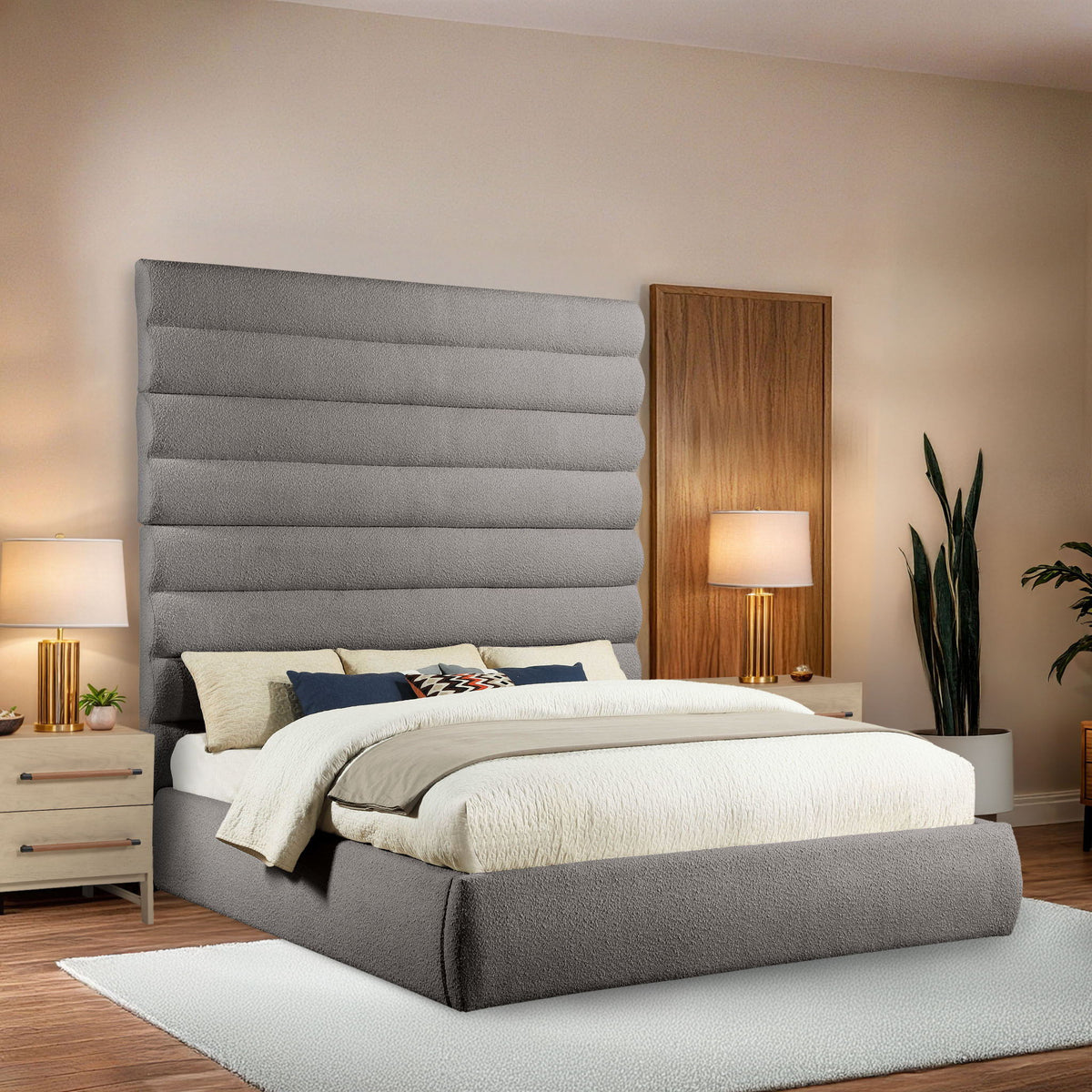 Adam - Boucle Fabric Bed With 89" Headboard