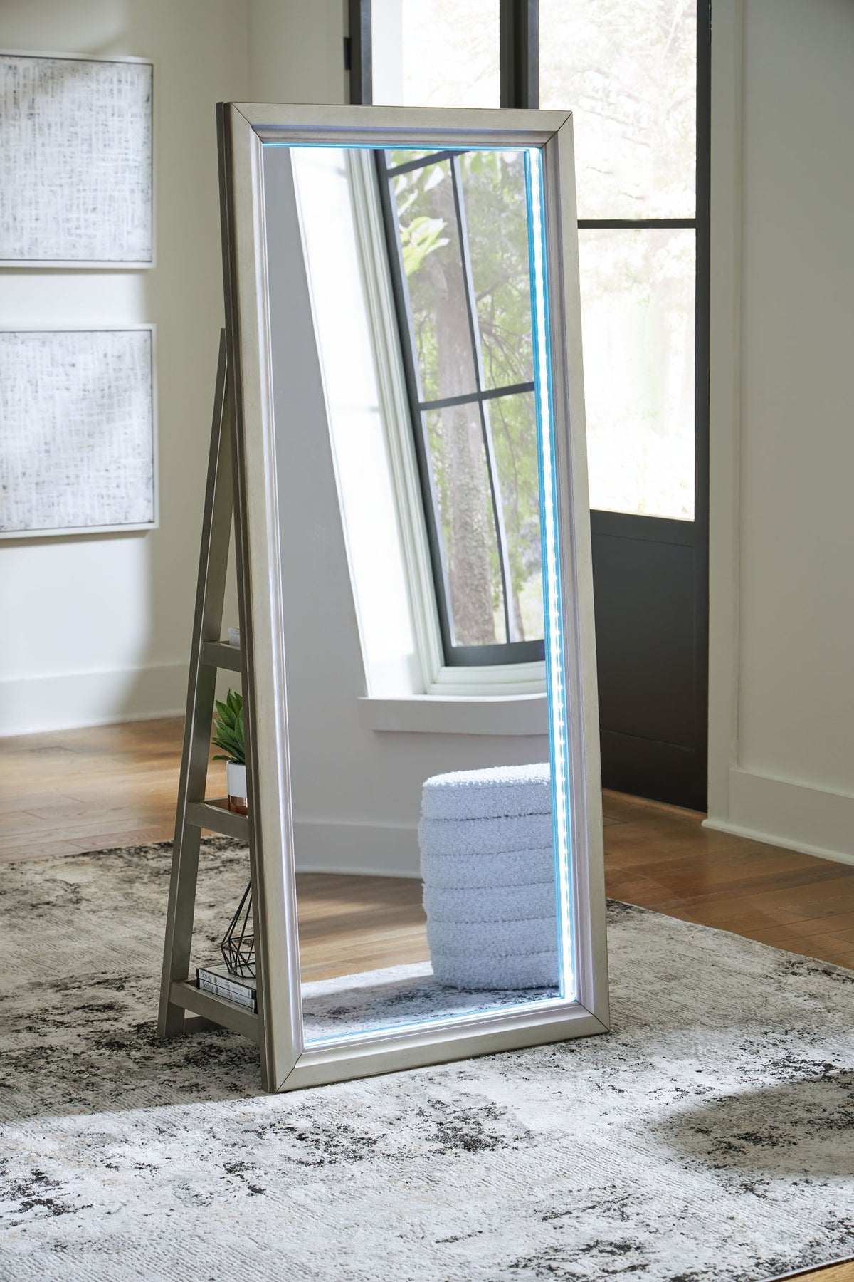 Evesen - Floor Standing Mirror With Storage - Champagne