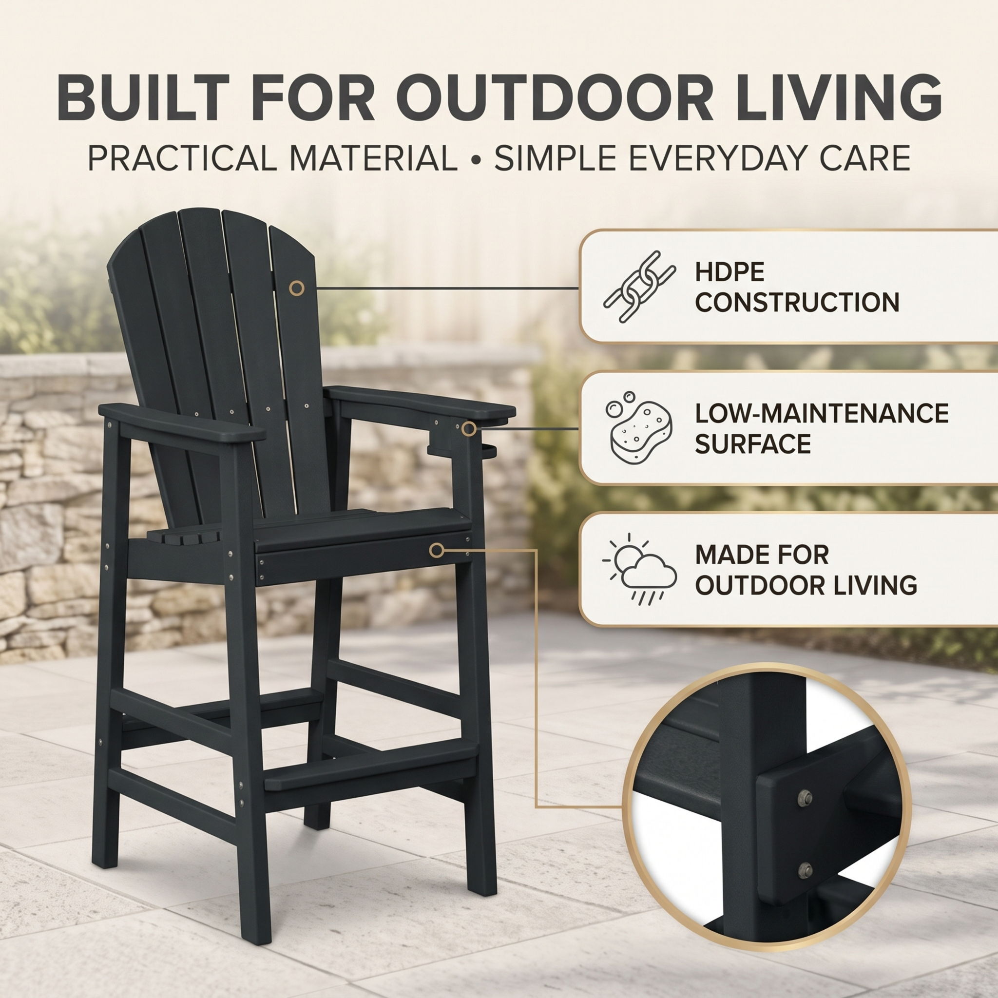 Bar Height Adirondack Chair With Cup Holder And Armrests