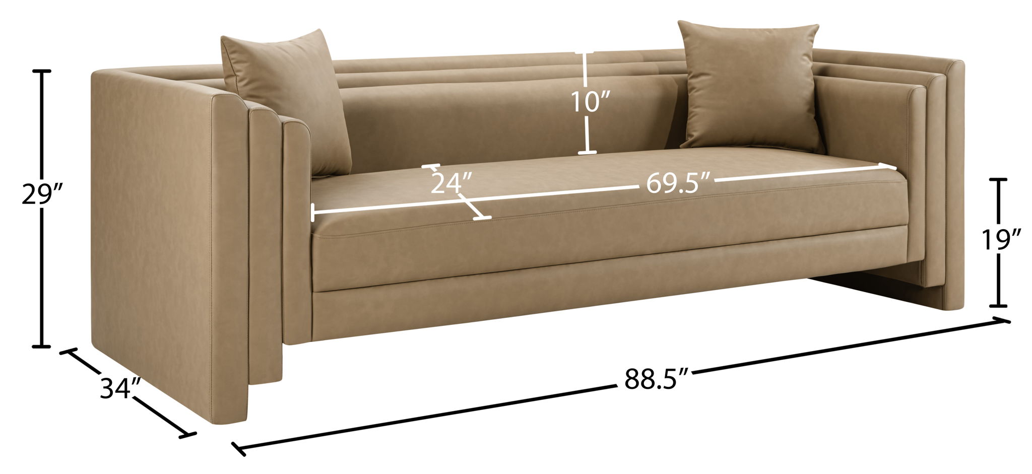 Everett - Vegan Leather 88.5" Upholstered Sofa - Tan