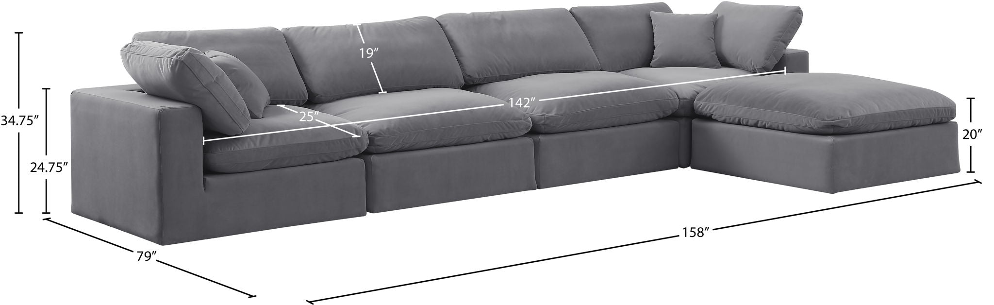 Comfy - 5 Piece Velvet Modular Sectional With Chaise