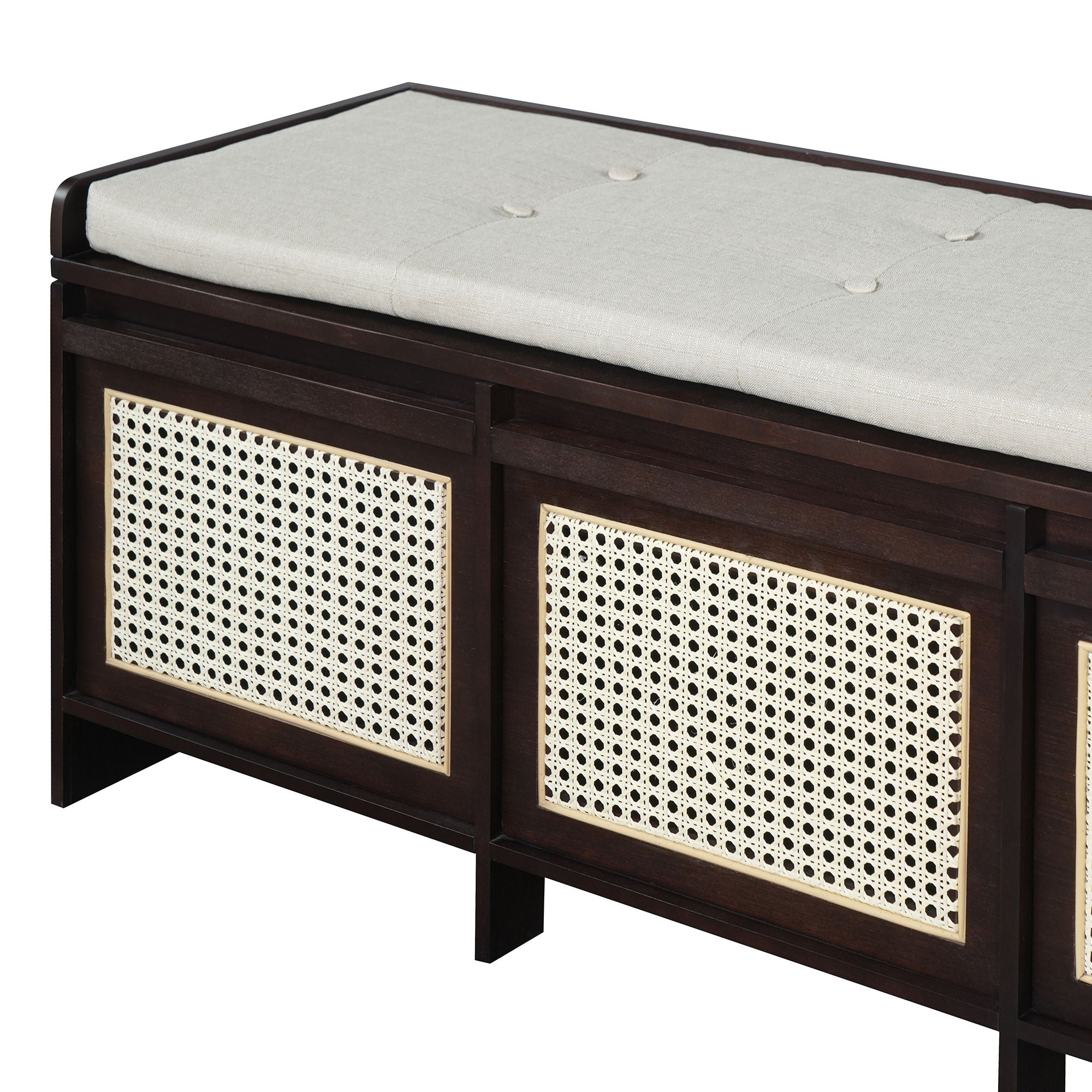 Entryway Shoe Bench With Drawers & Button Tufted Cushion