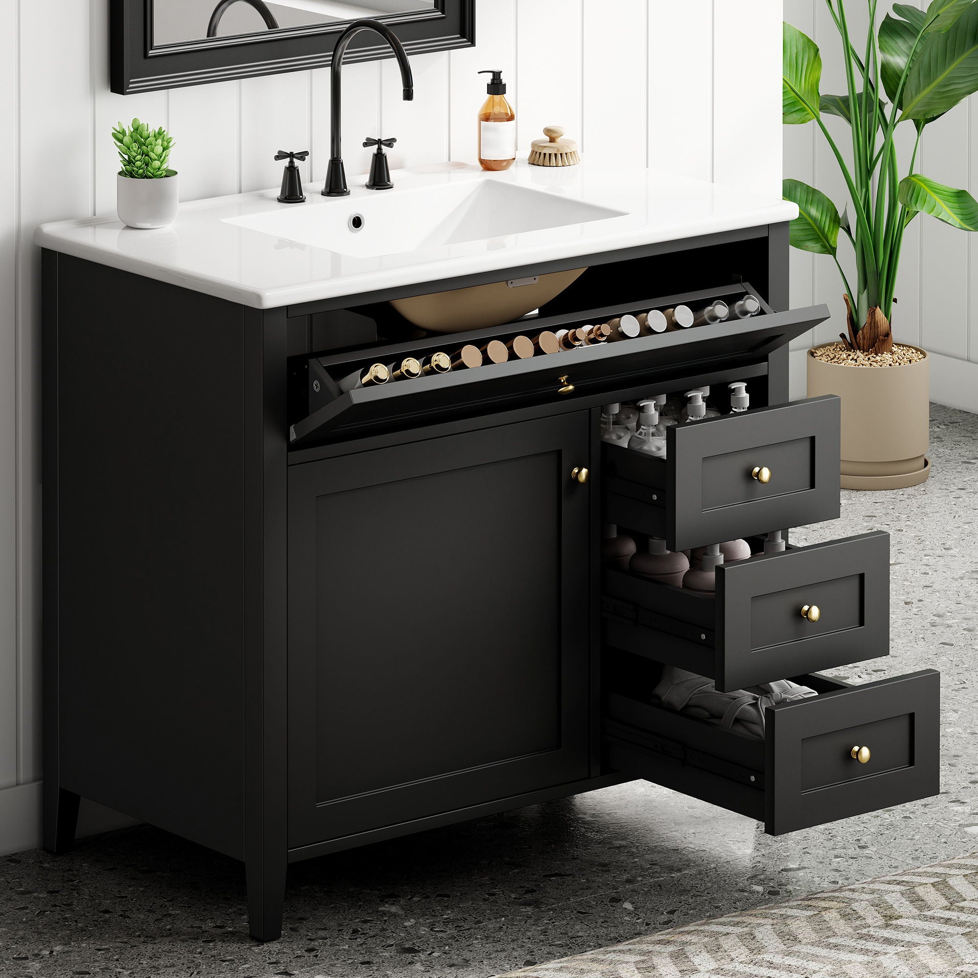 Bathroom Vanity With Sink, Cabinet With 3 Drawers And Adjustable Shelf