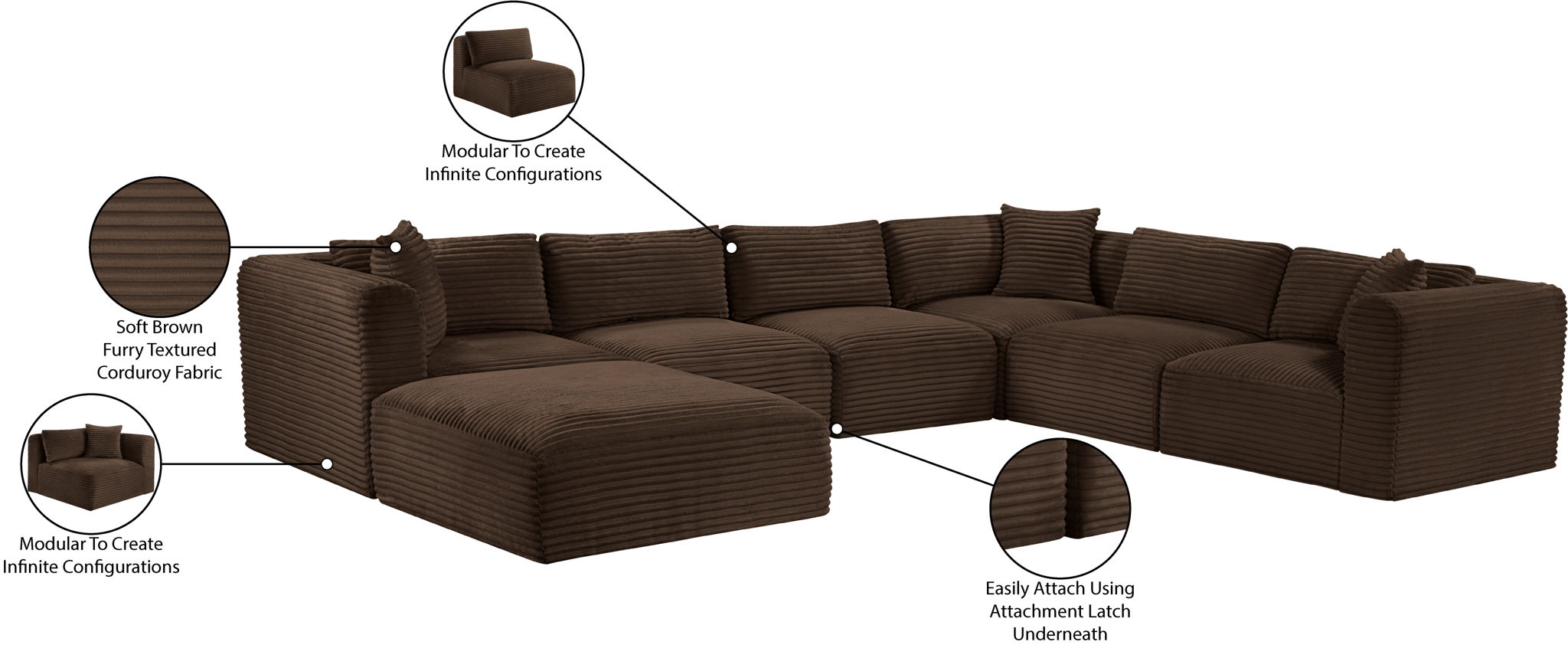 Shaggy - 7 Piece Modular U-Shaped Sectional With Ottoman