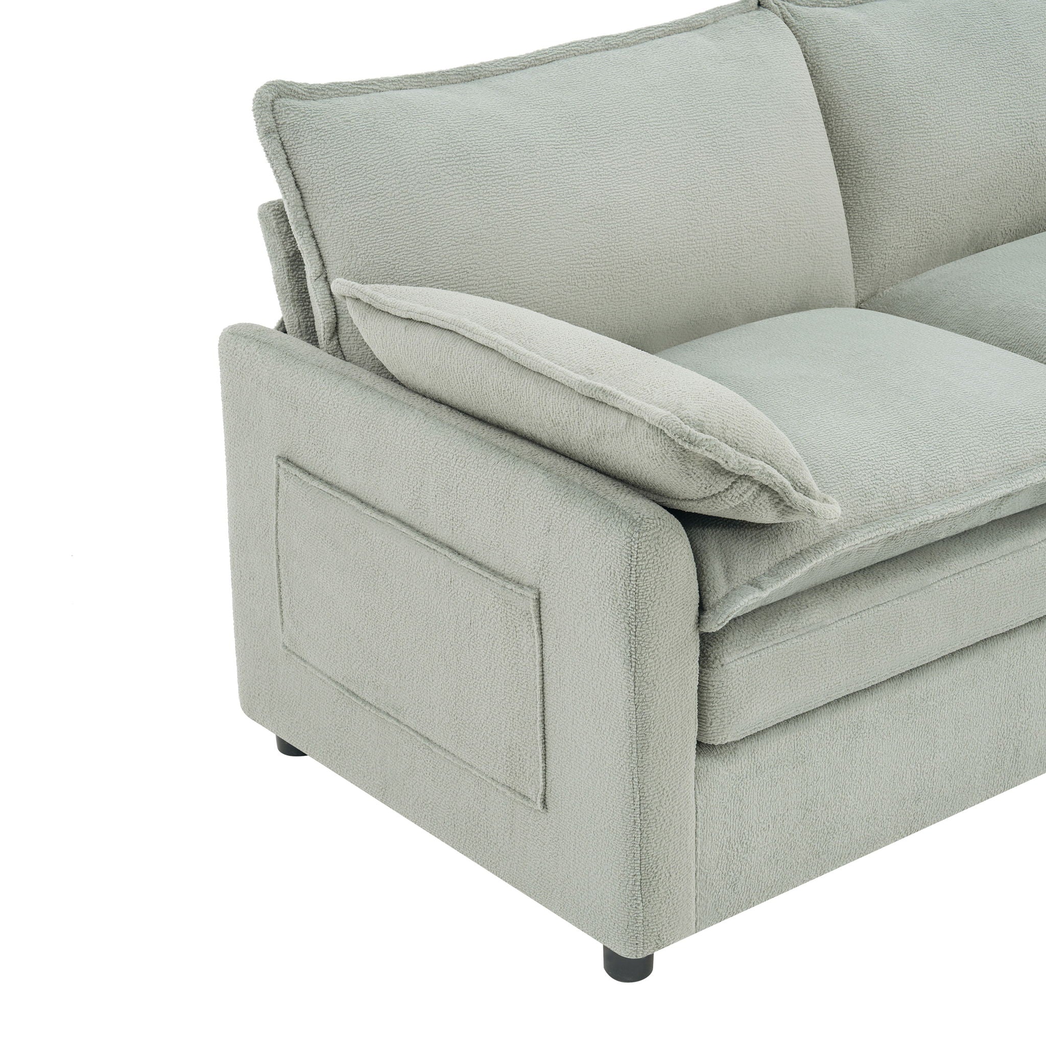 Modern Sofa Set With Double Layer Cushion And Side Storage Pockets