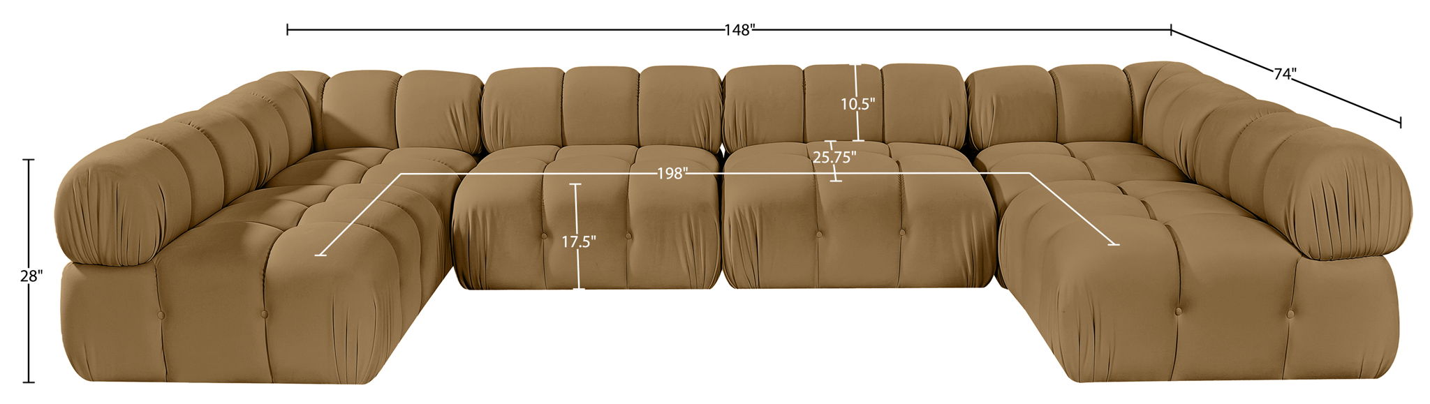 Orin - U-Shaped Velvet 6 Piece Modular Sectional