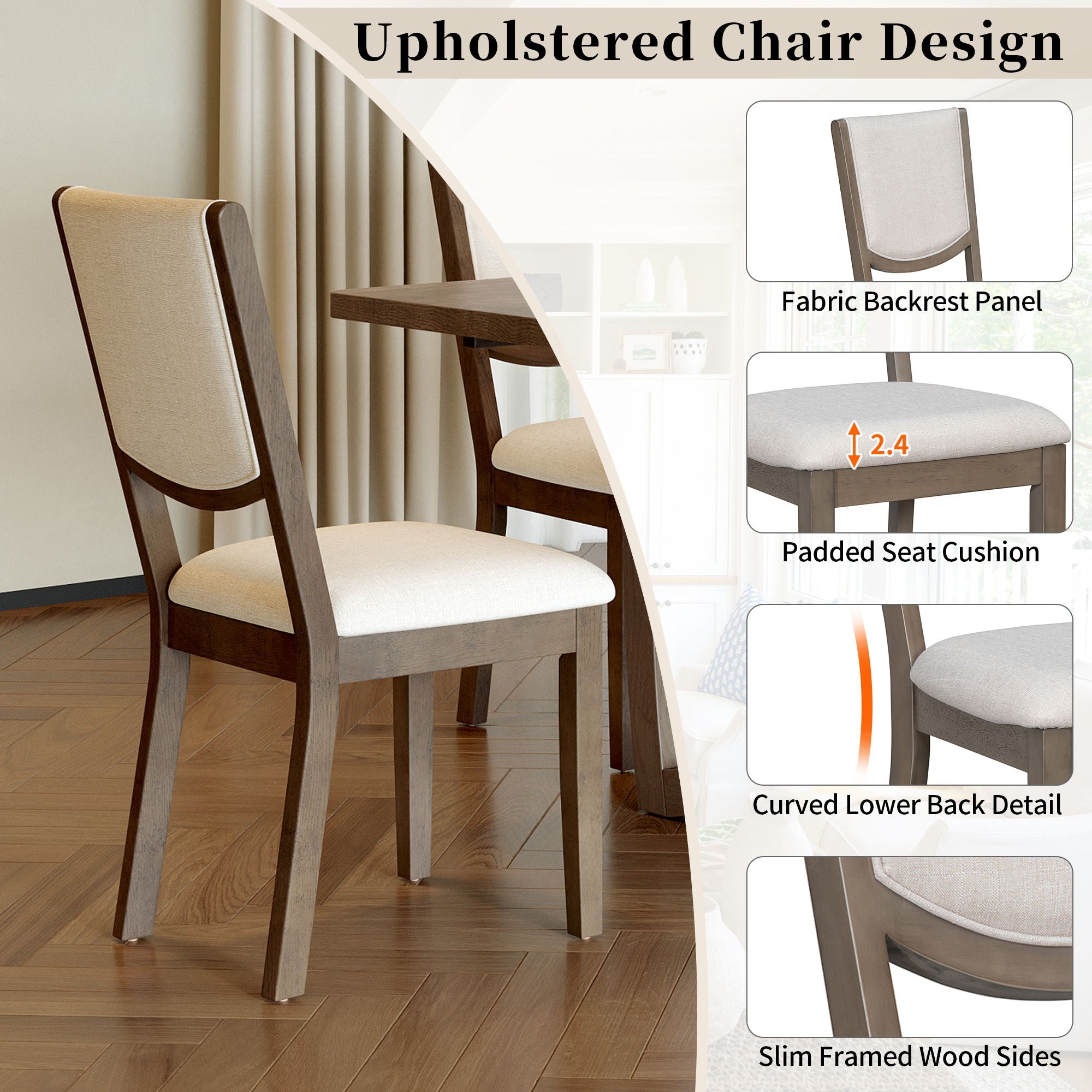Rectangular Extendable Dining Table Set With 6 Upholstered Chairs